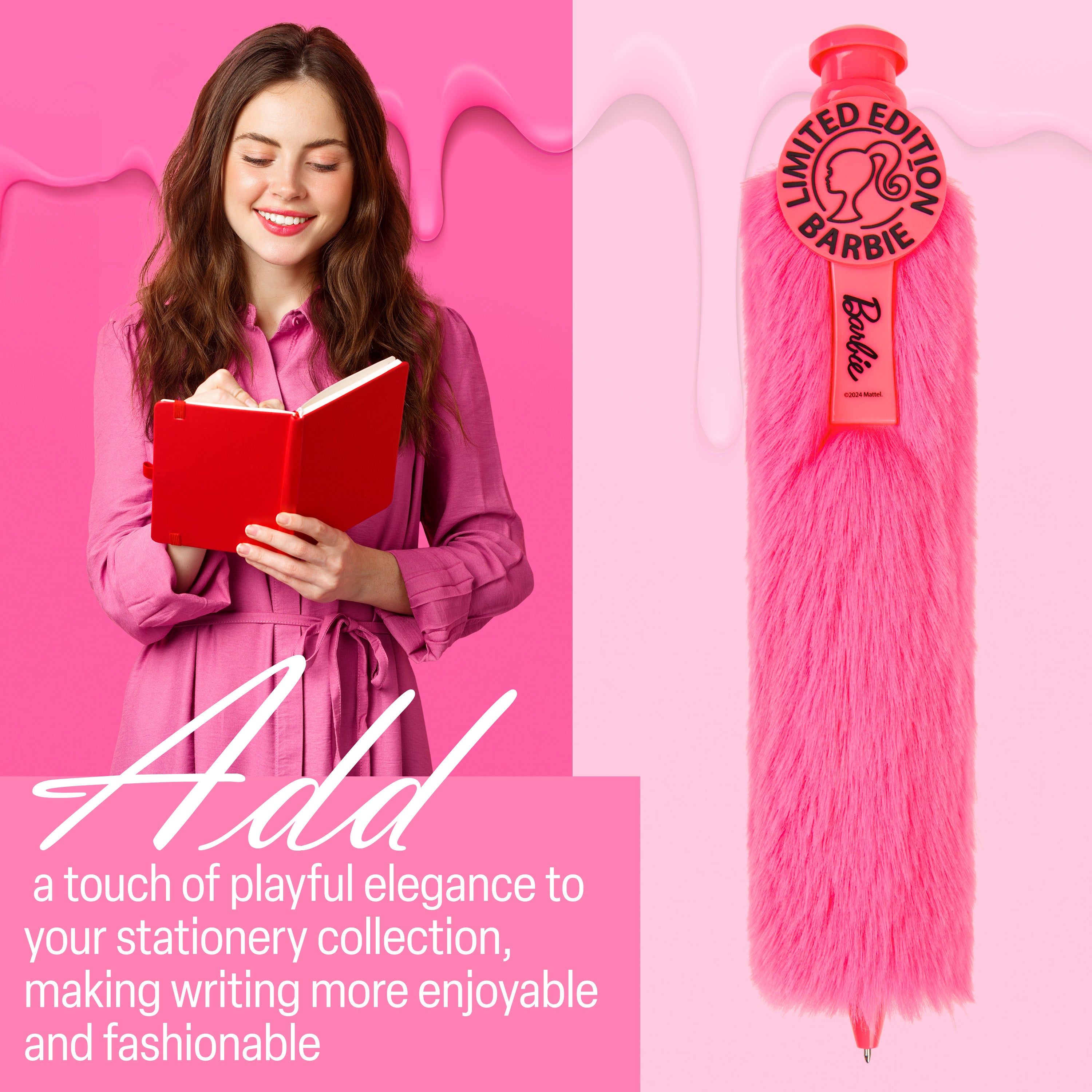 barbie-stylo-bille-pompon-rose-encre-noire-doux image 3