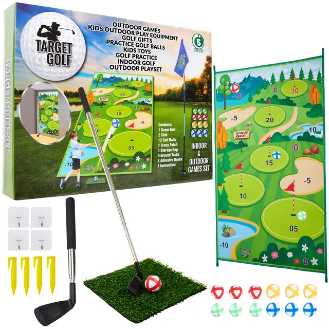 kreativekraft-set-golf-enfant-tapis-cible-2-clubs-12-balles image 1