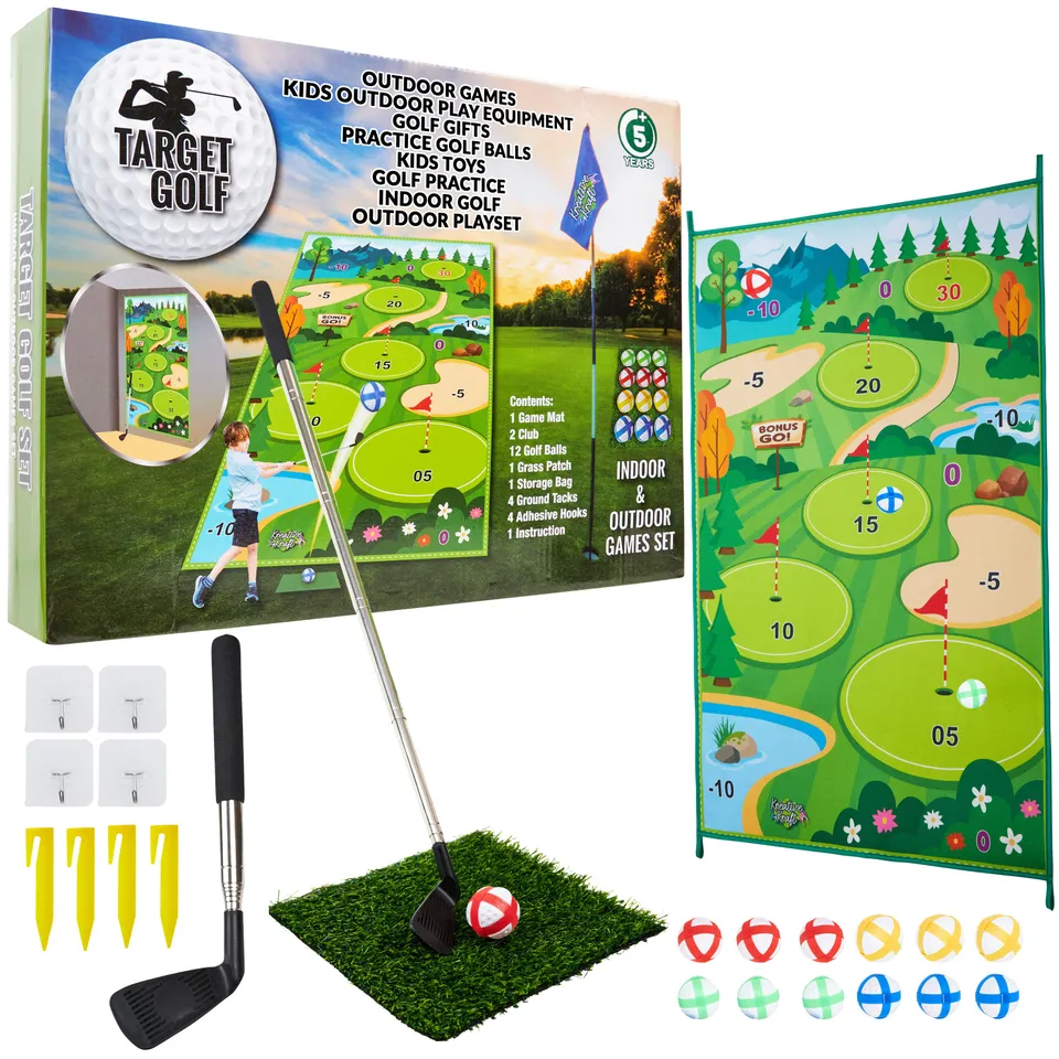 kreativekraft-set-golf-enfant-tapis-cible-2-clubs-12-balles image 1