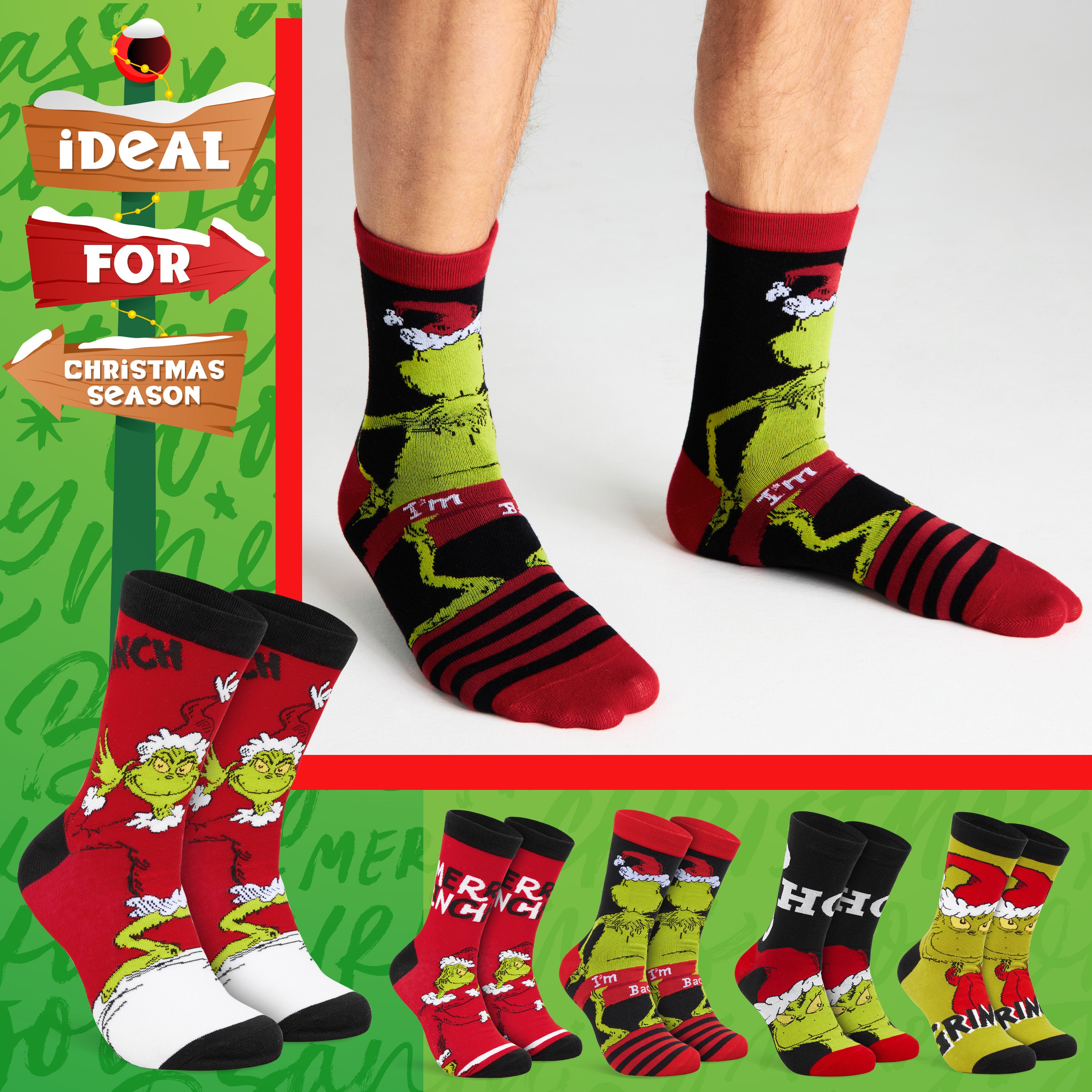 get-trend-men-chaussettes-grinch-homme-mi-mollet-lot image 5