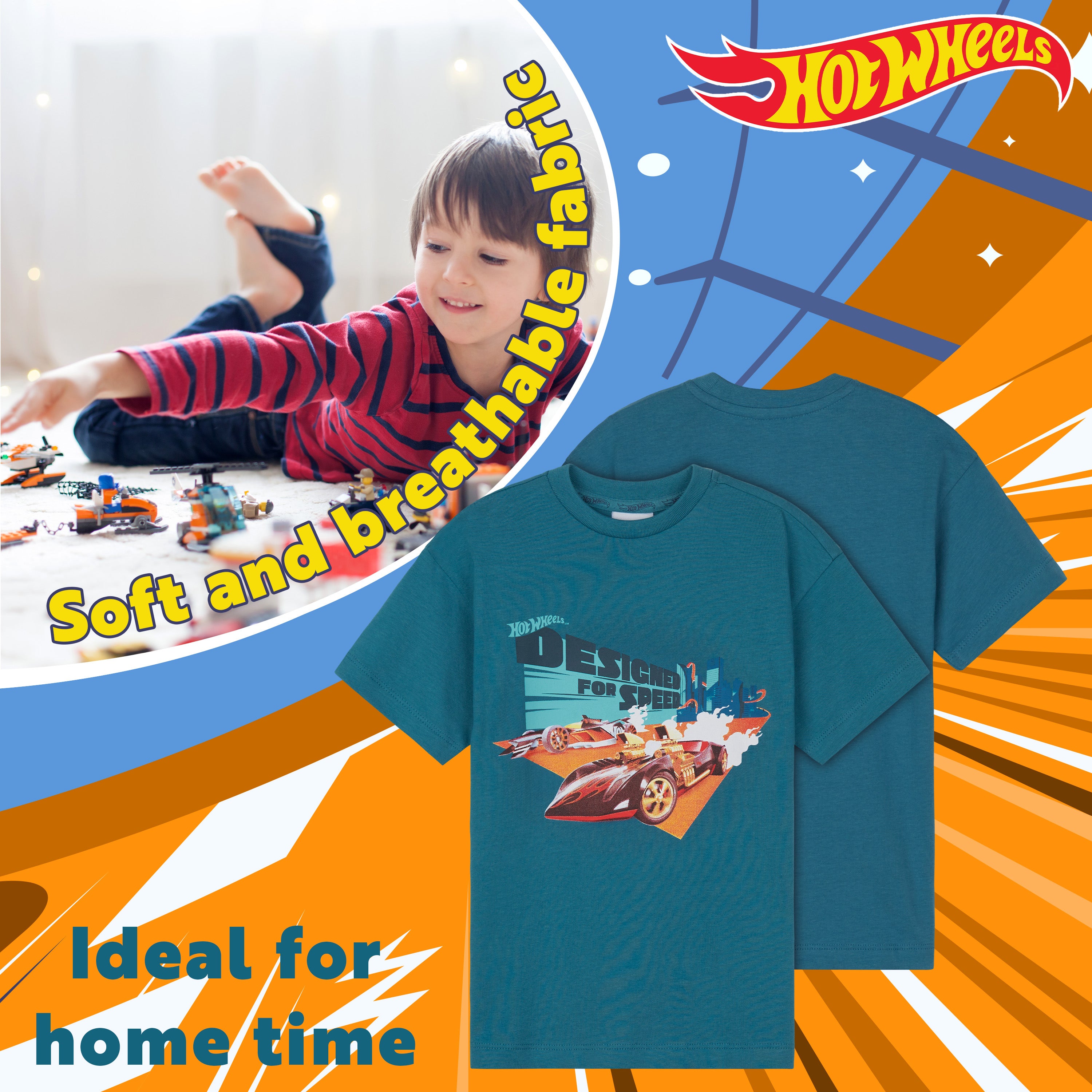 hot-wheels-pyjama-court-coton-bleu-gar-on-7-8-ans-2-pi-ces image 5