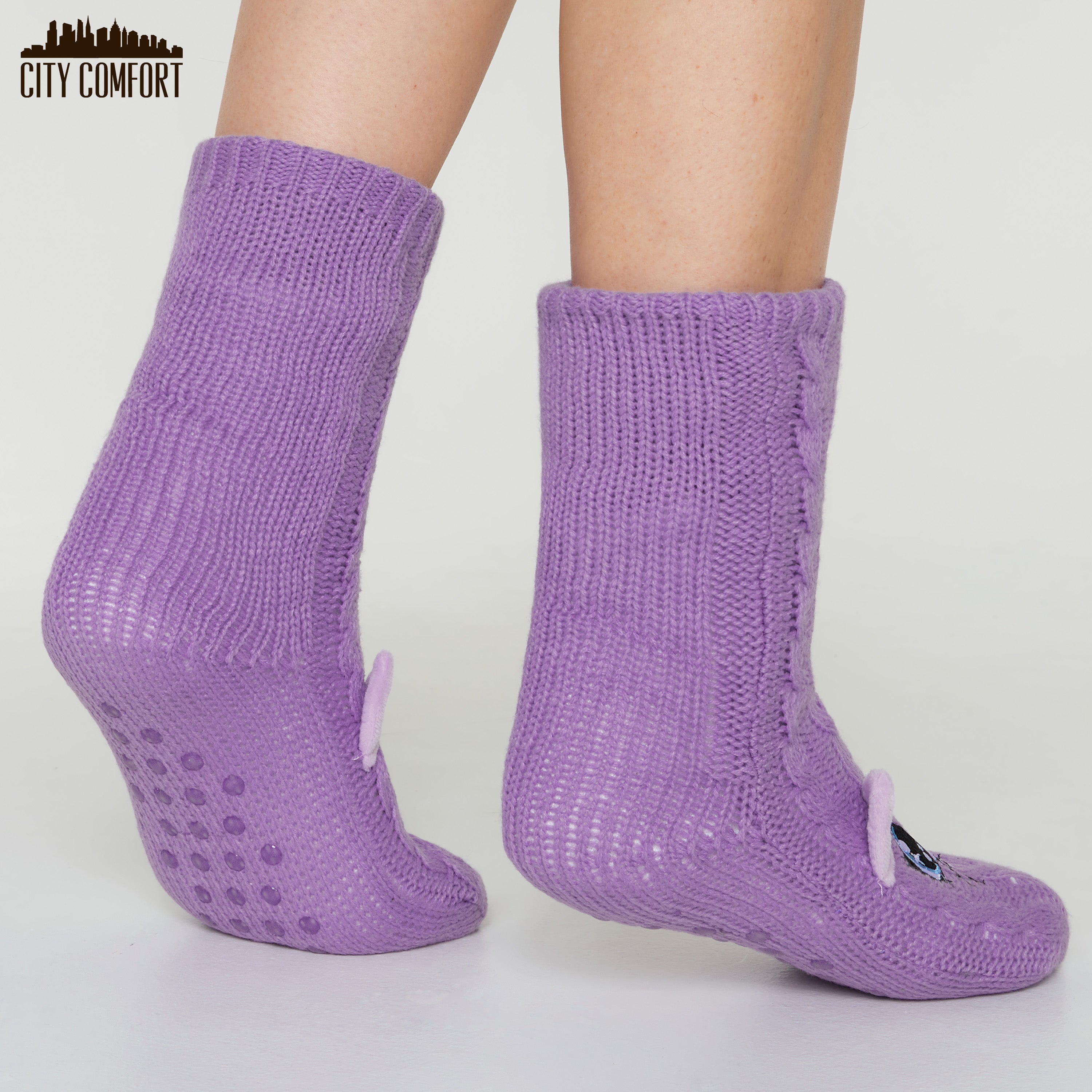 citycomfort-chaussettes-pilou-femme-chat-violet image 5