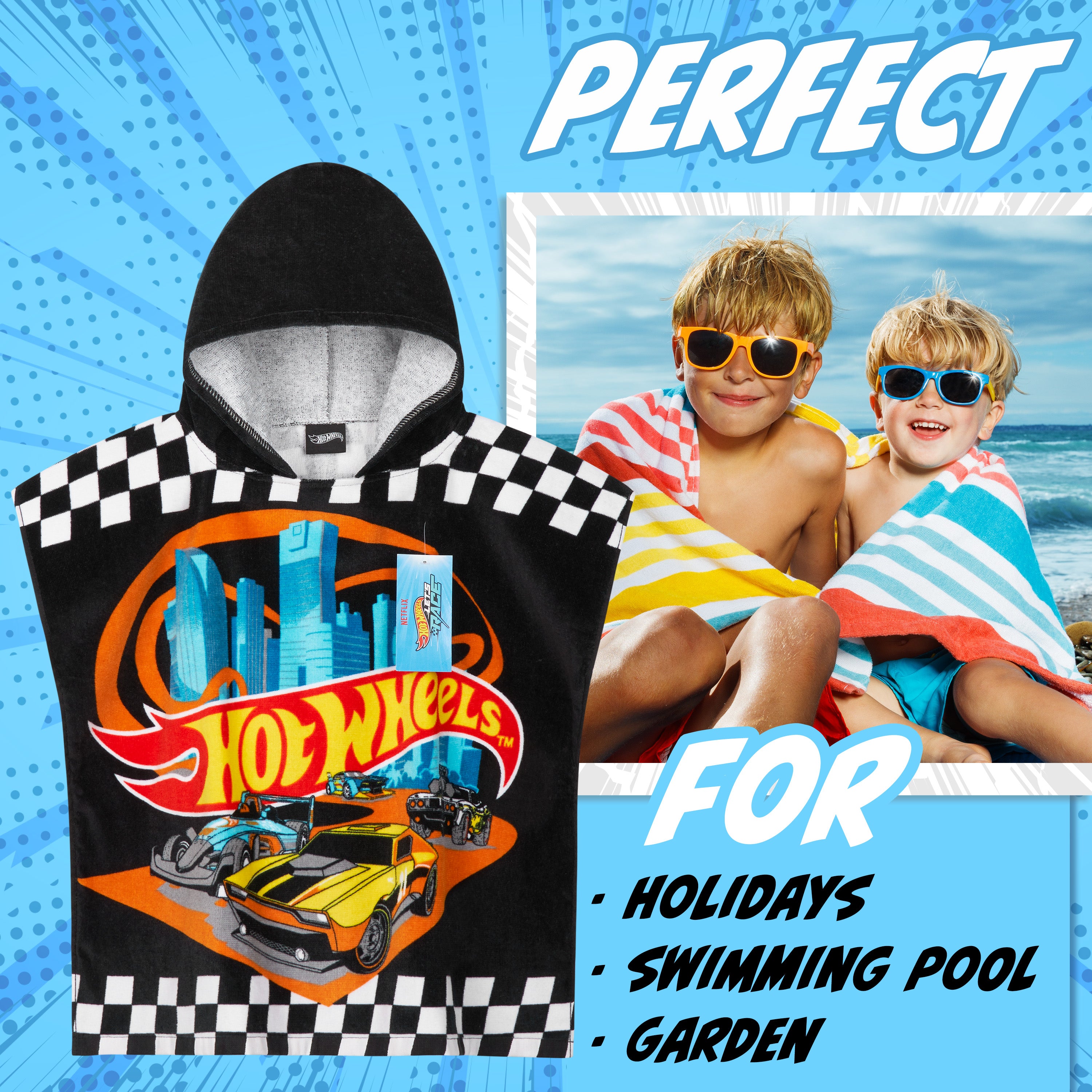 hot-wheels-poncho-serviette-capuche-noir-4-9-ans image 2