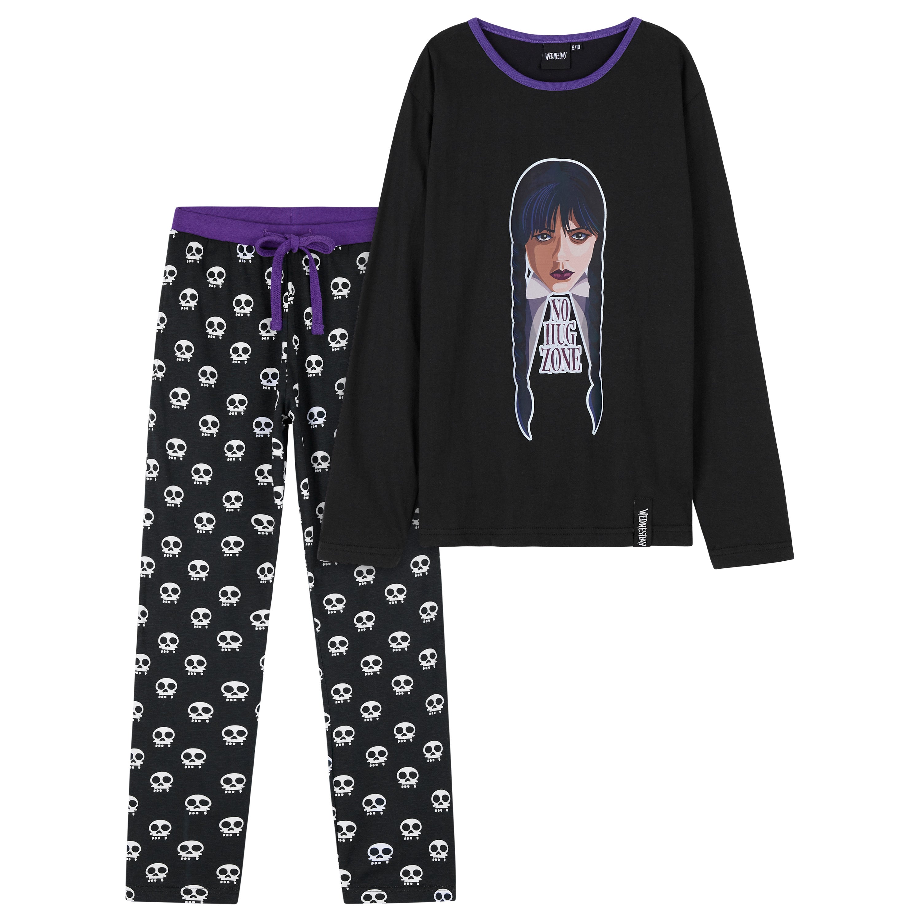 get-trend-girls-wednesday-pyjama-long-fille-coton-noir-2-pi-ces image 1