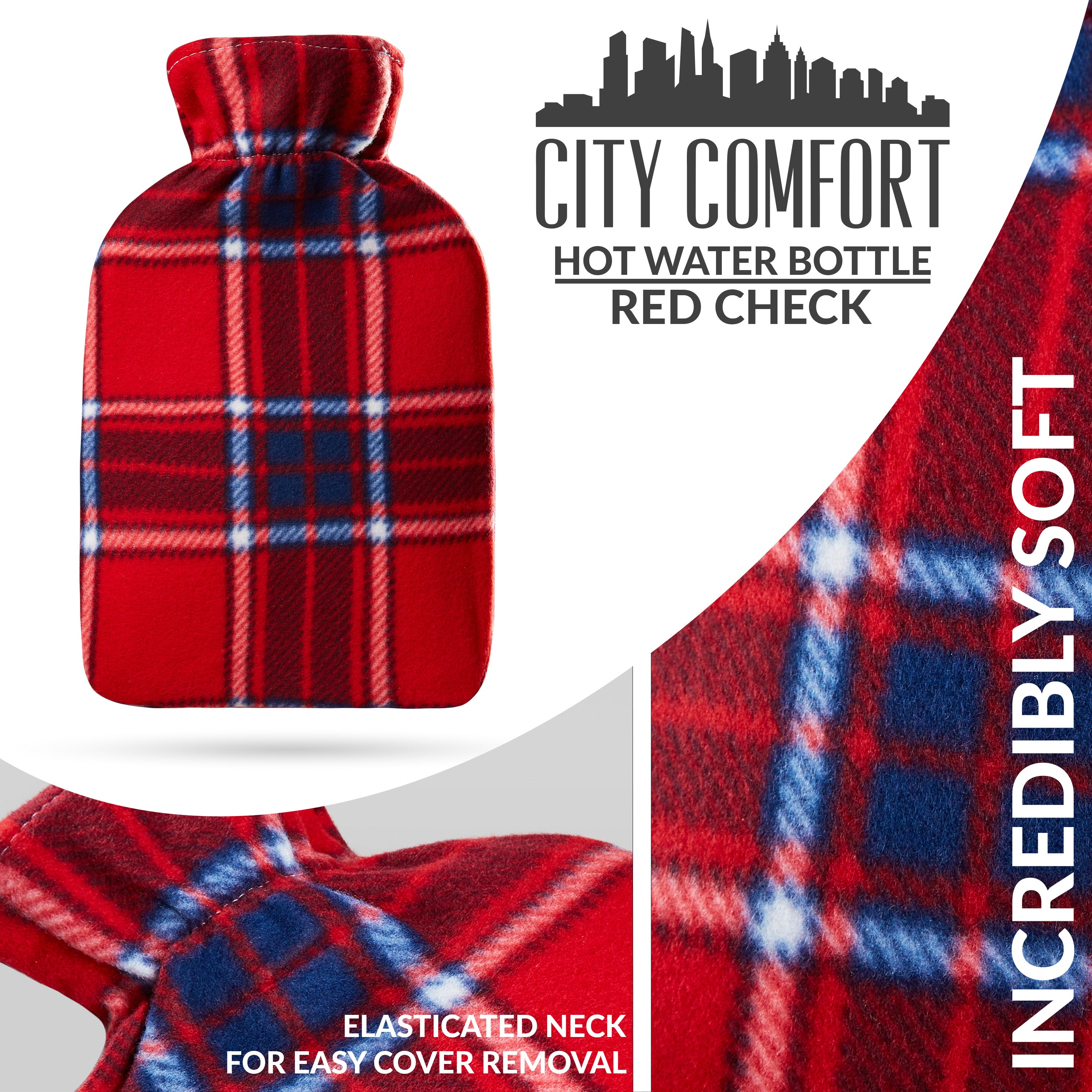 citycomfort-bouillotte-2l-housse-polaire-carreaux-rouges image 4