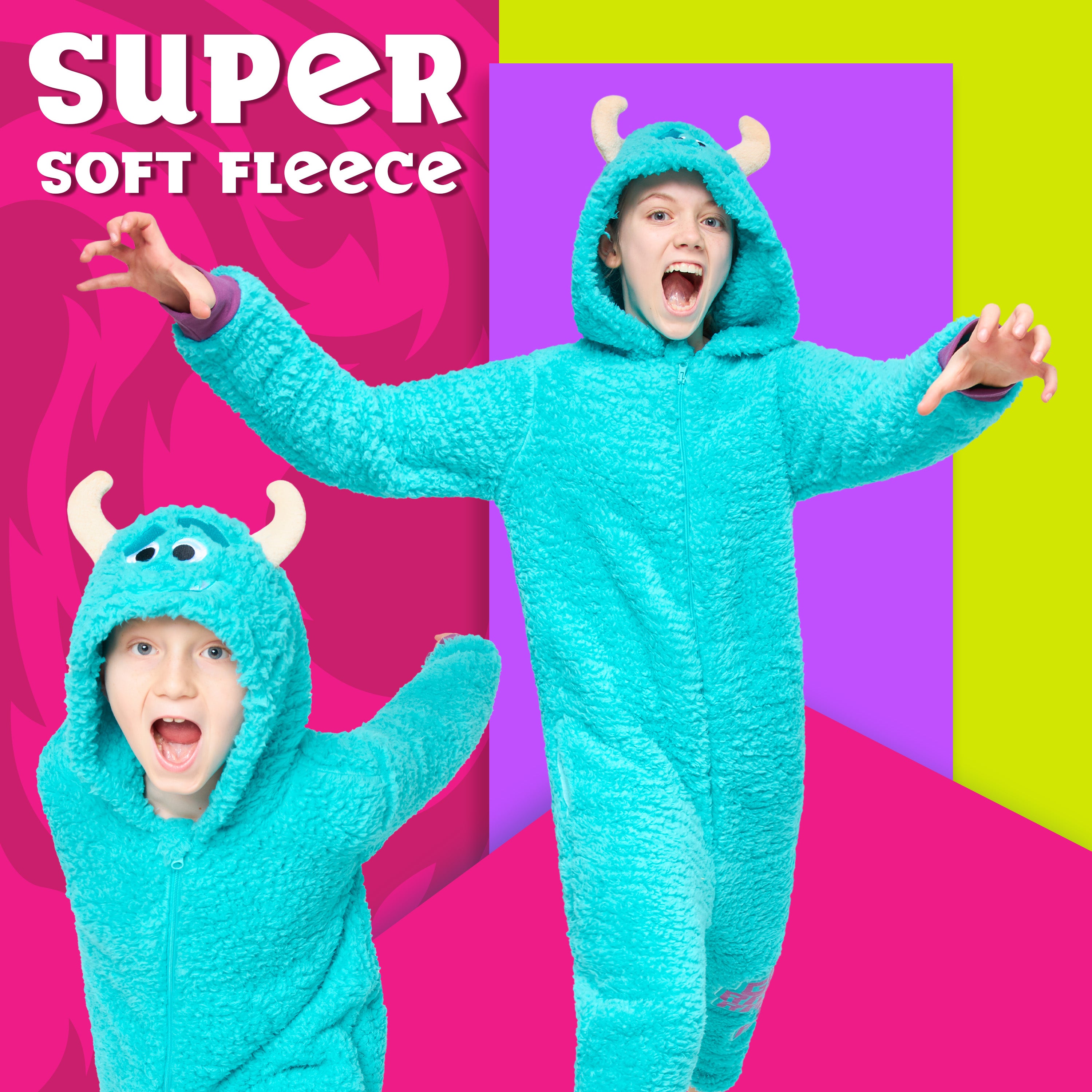 disney-sully-combinaison-pyjama-polaire-enfant-turquoise-capuche image 3