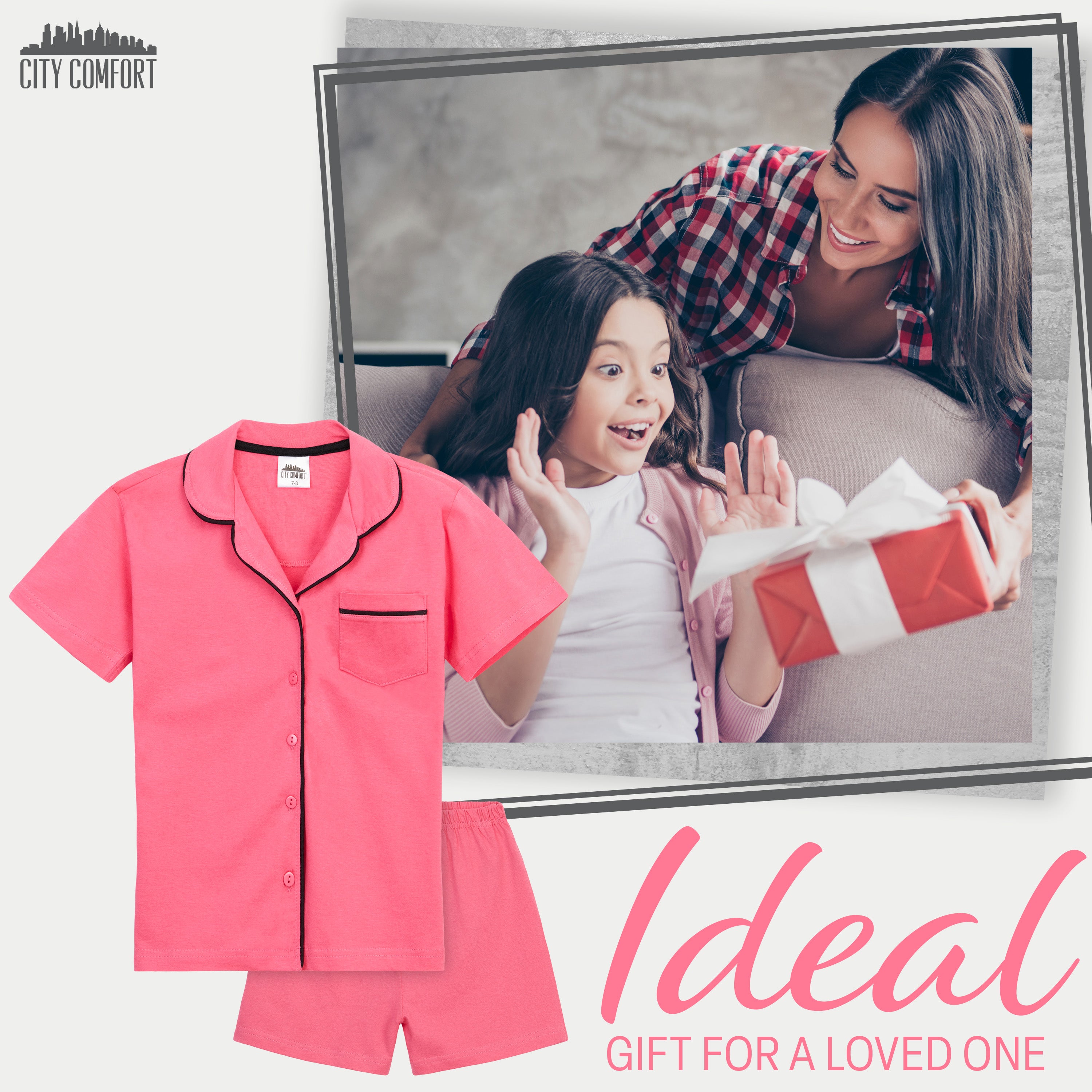 citycomfort-pyjama-fille-court-coton-bouton-rose-5-6-ans image 5