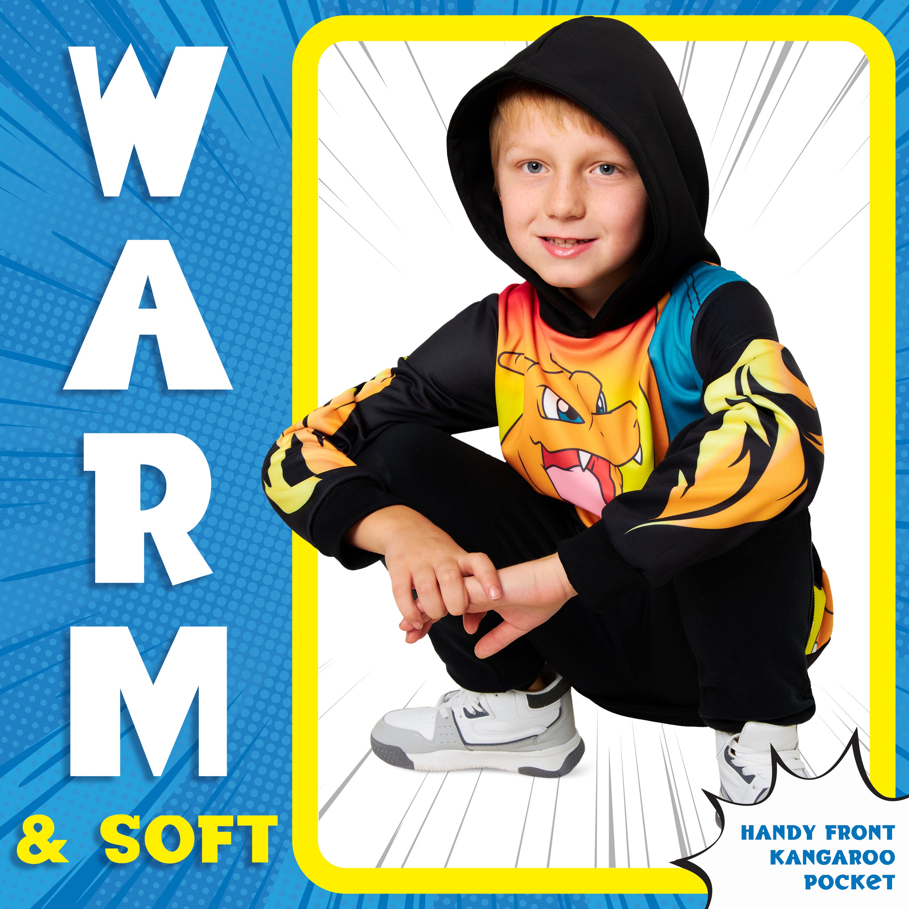 get-trend-pok-mon-sweat-capuche-enfant-dracaufeu-noir-orange image 4