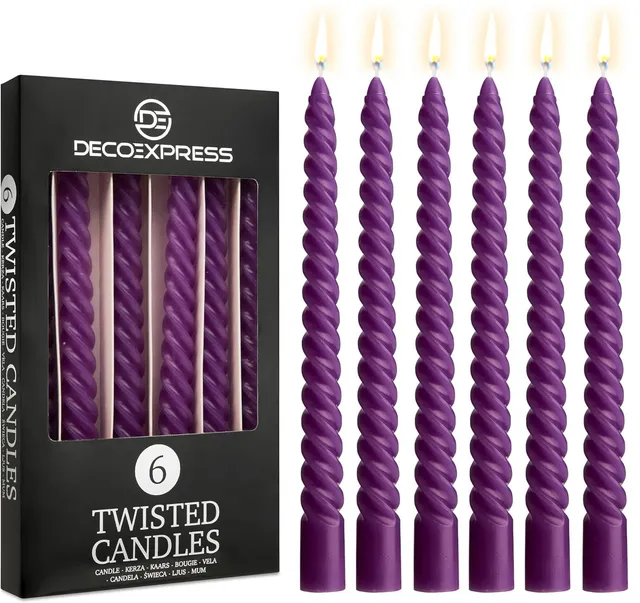 deco-express-bougies-torsad-es-violettes-lot-de-6-non-parfum-es image 1