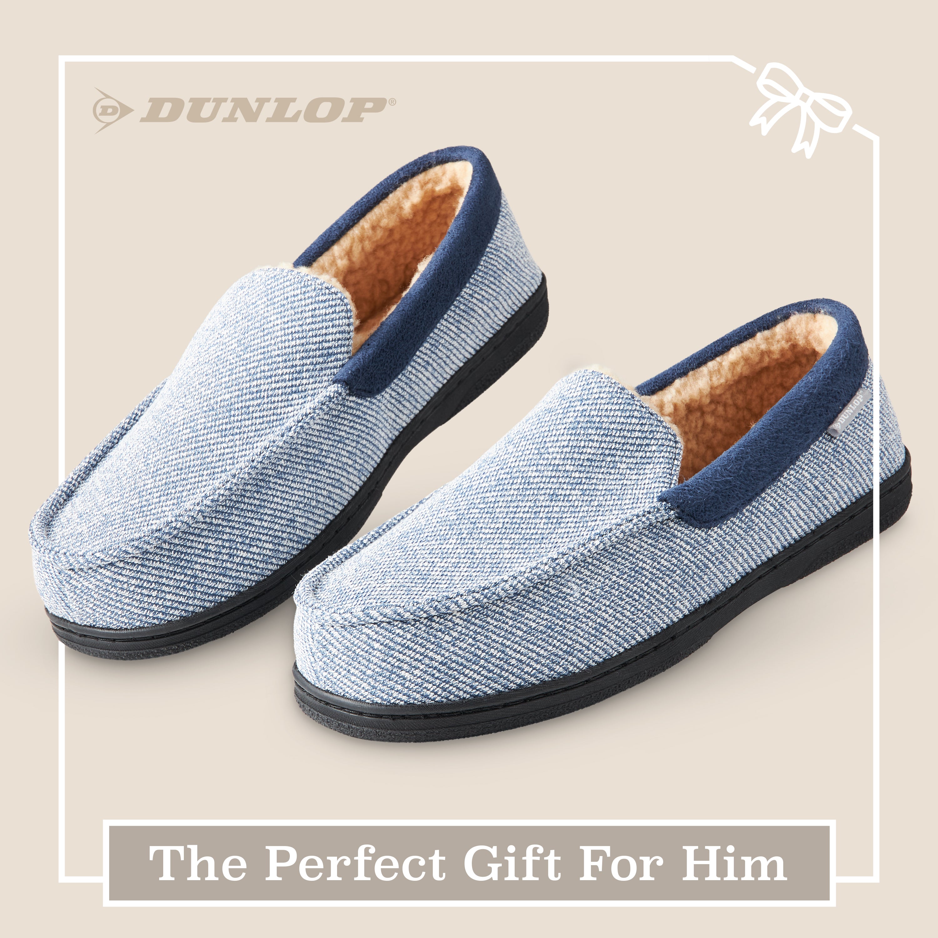 dunlop-moccasins-chaussons-homme-bleu-marine-blanc-fourrure image 3