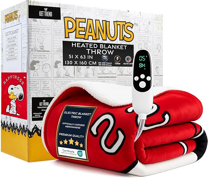 peanuts-snoopy-couverture-chauffante-130x160-cm-plaid-rouge image 1