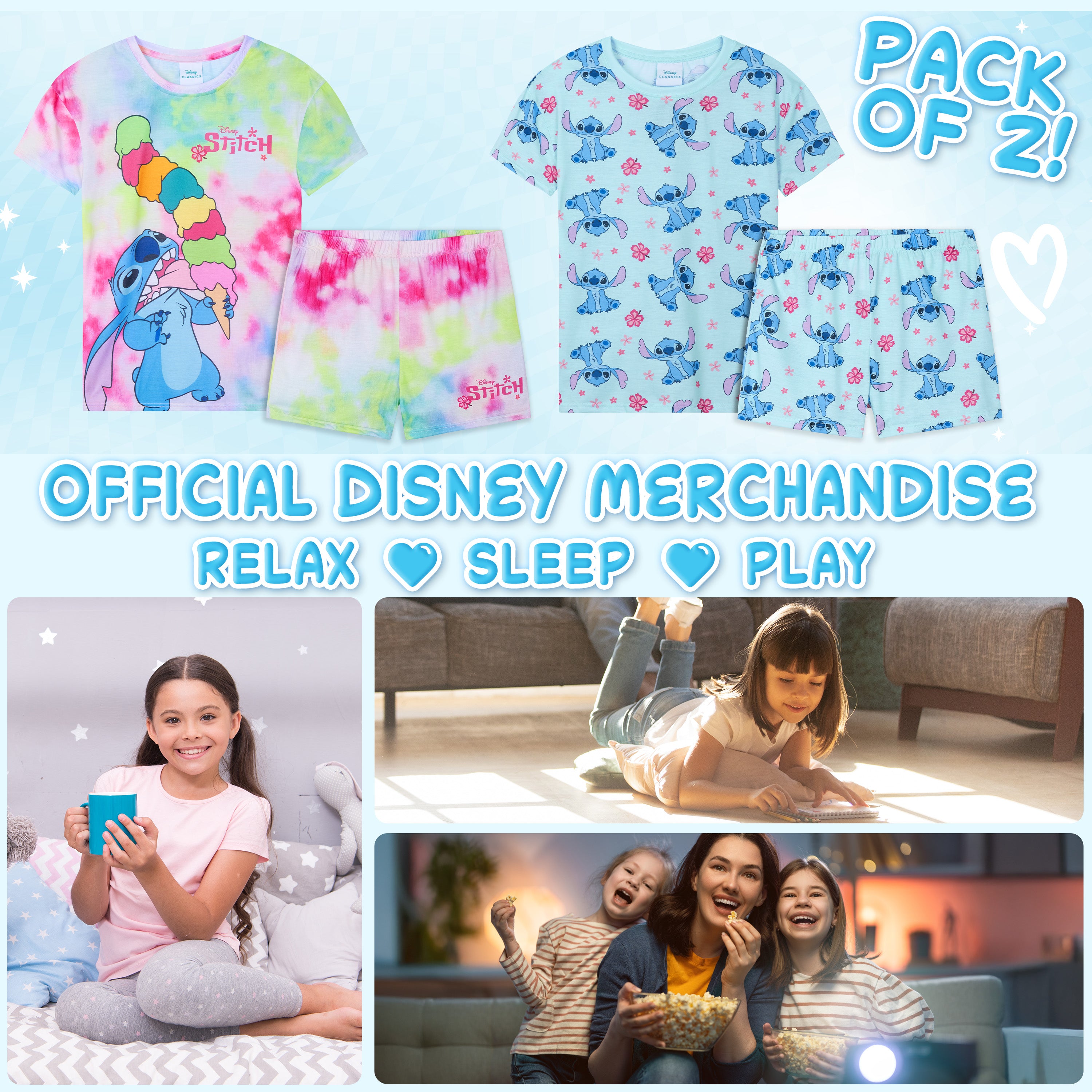 disney-stitch-pyjama-fille-short-9-10-ans-lot-de-2 image 2