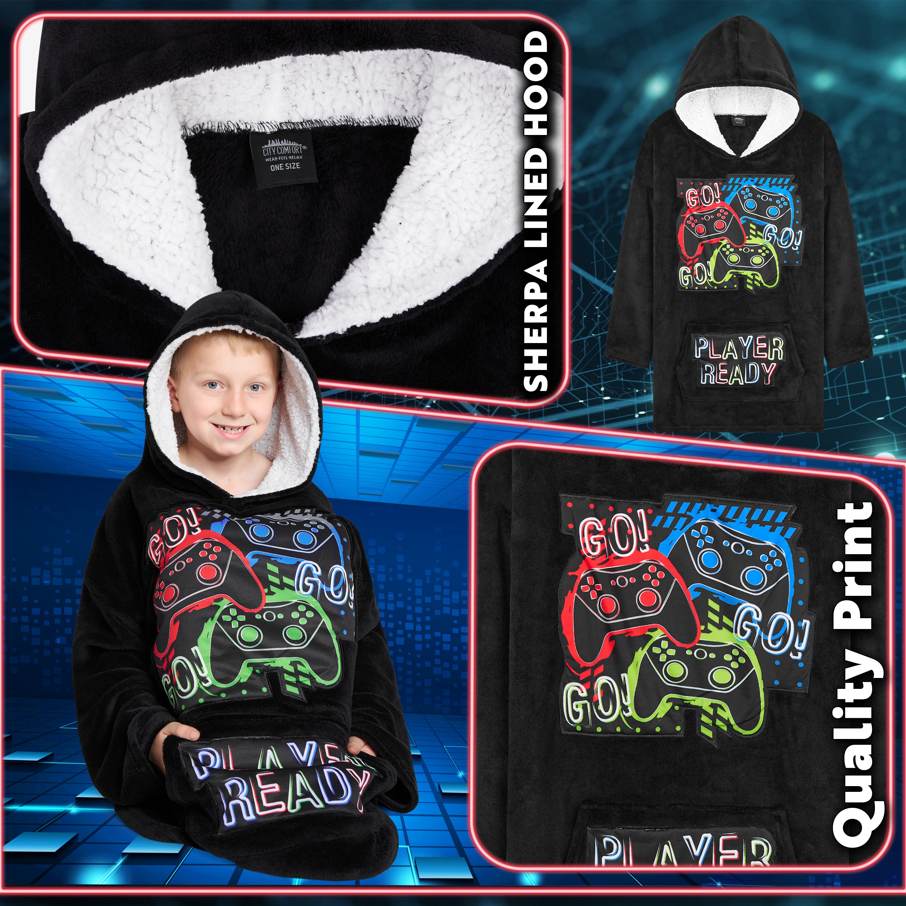 citycomfort-gamer-plaid-sweat-capuche-polaire-enfant-ado image 5