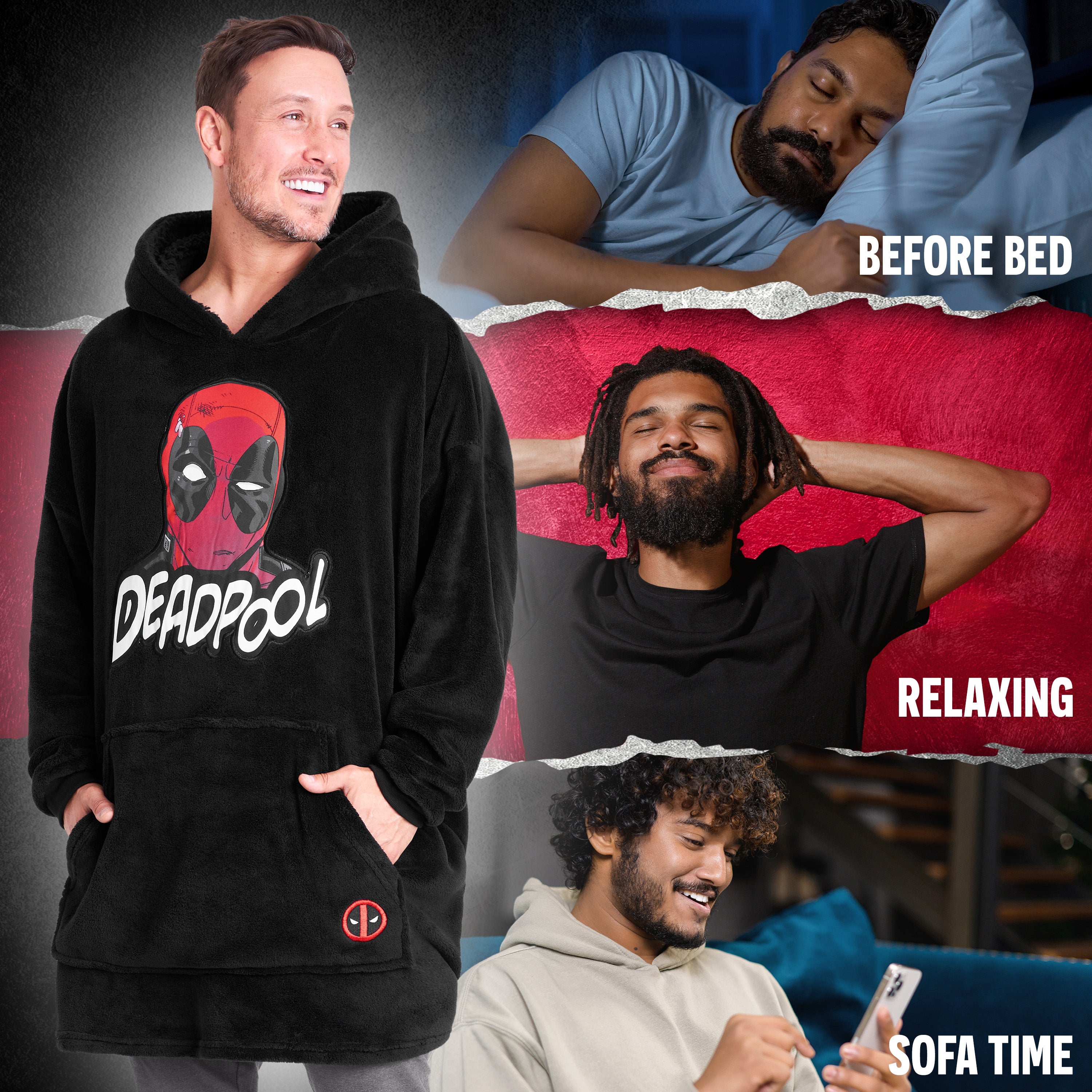 marvel-deadpool-plaid-capuche-homme-oversize-rouge image 4