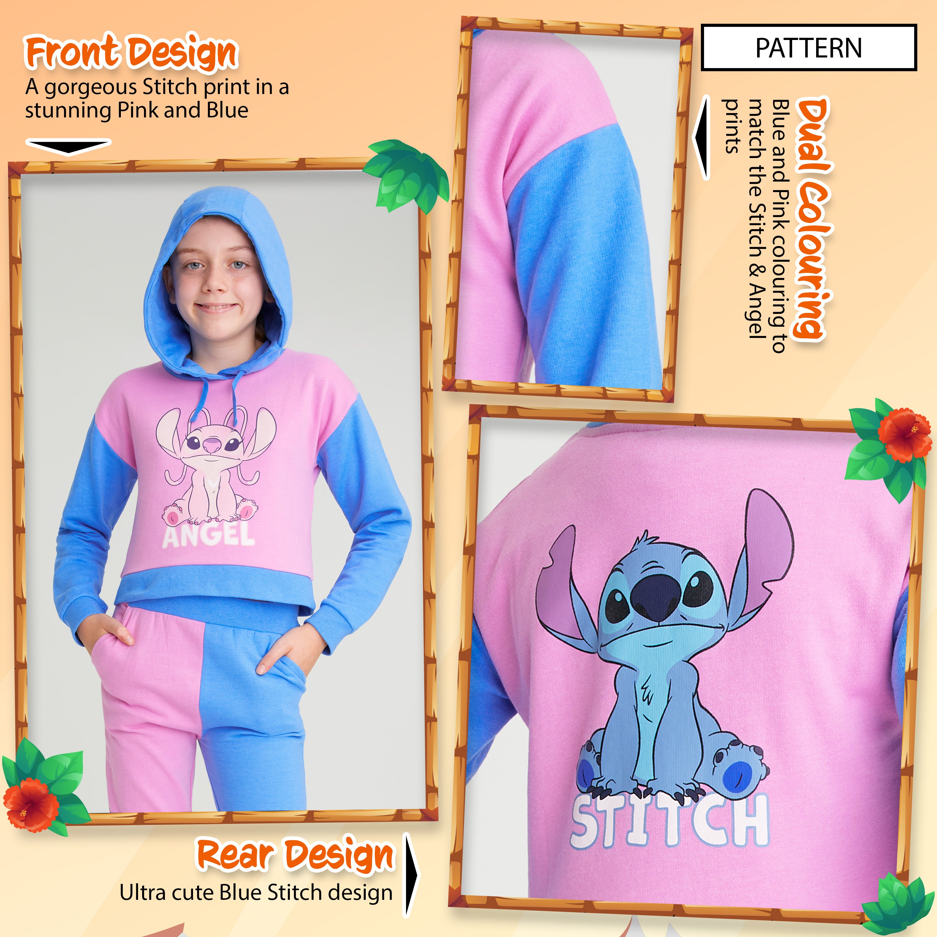 disney-sweat-stitch-fille-crop-capuche-coton-4-15-ans image 5