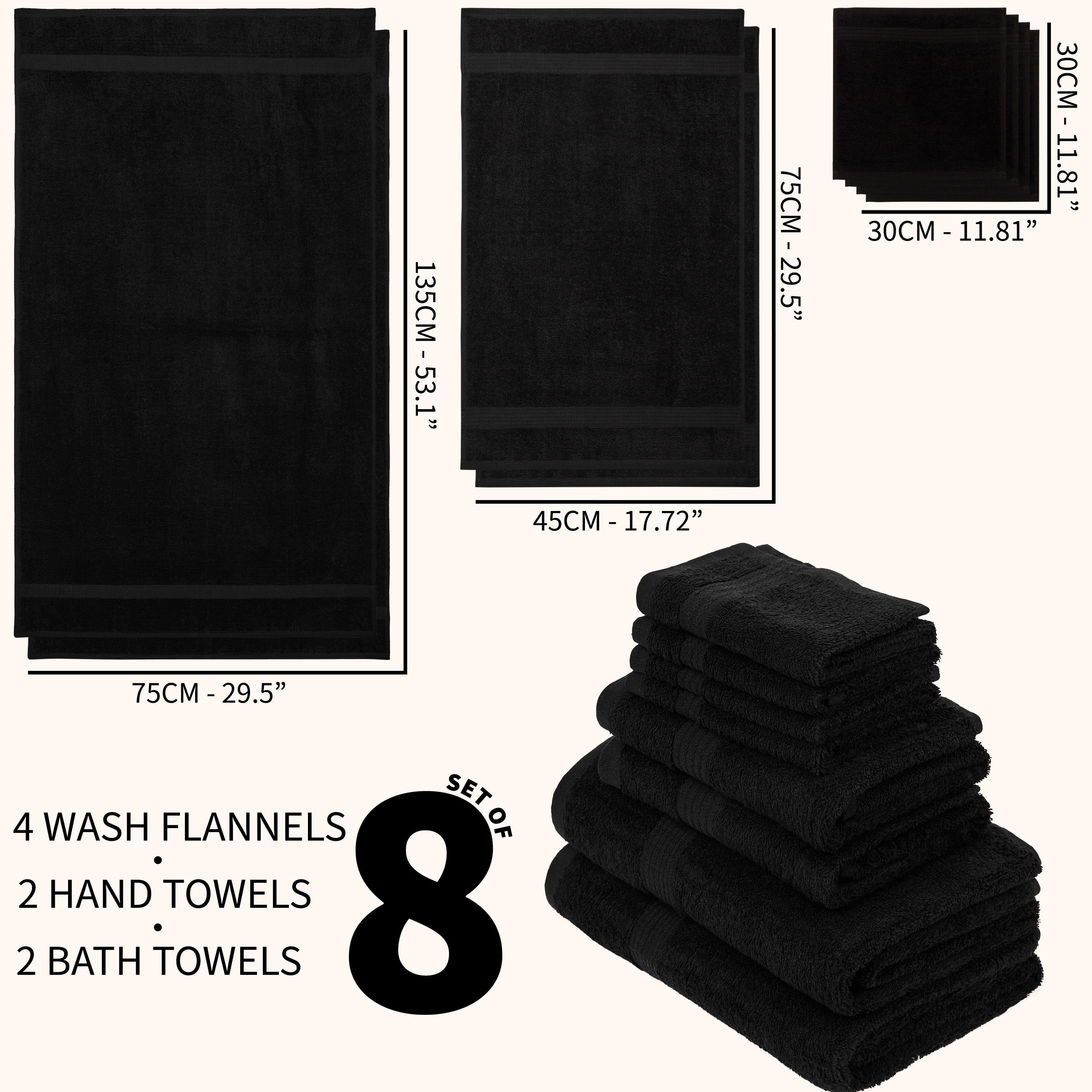 citycomfort-set-8-serviettes-coton-550-g-m-noir-bain-main image 6