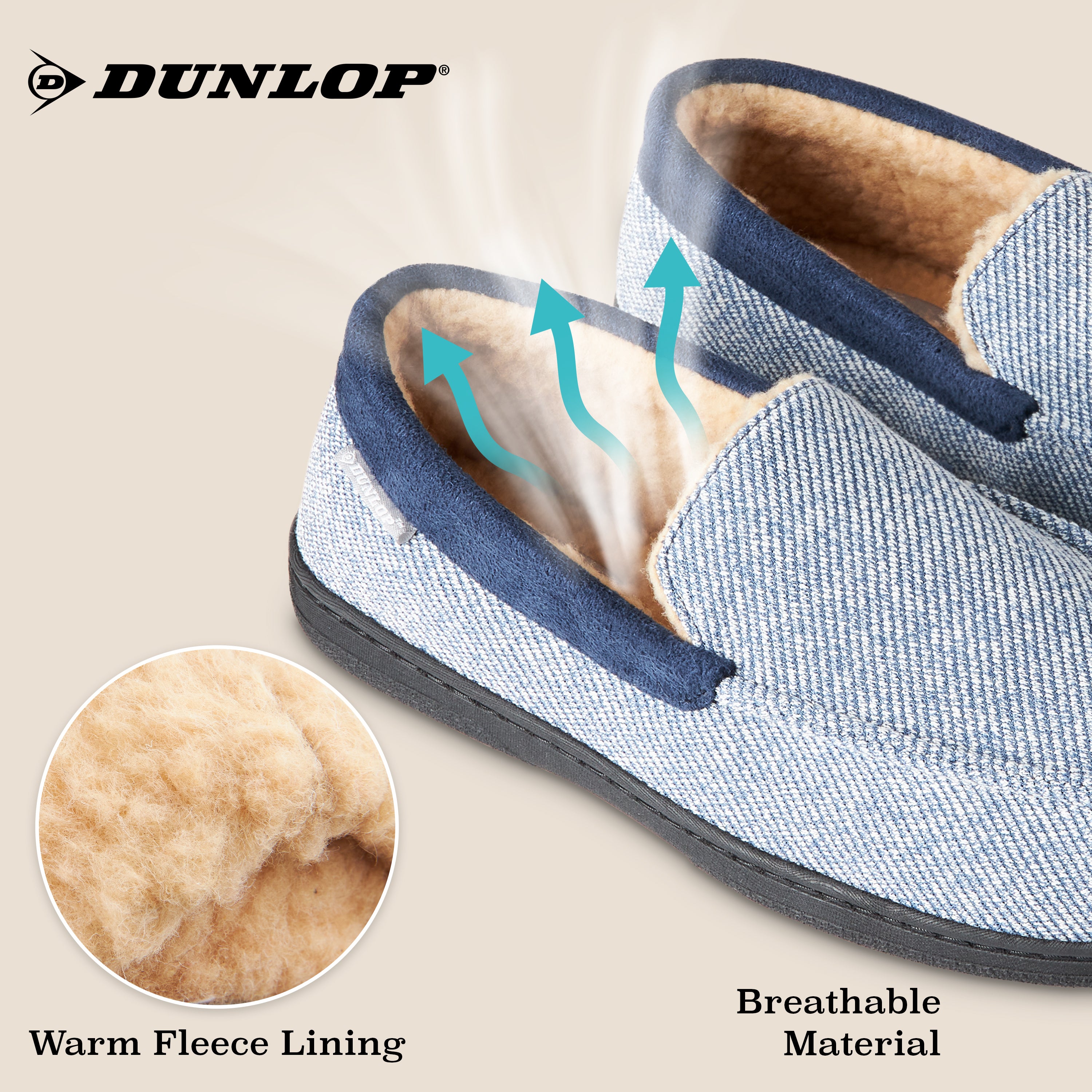 dunlop-moccasins-chaussons-homme-bleu-marine-blanc-fourrure image 4