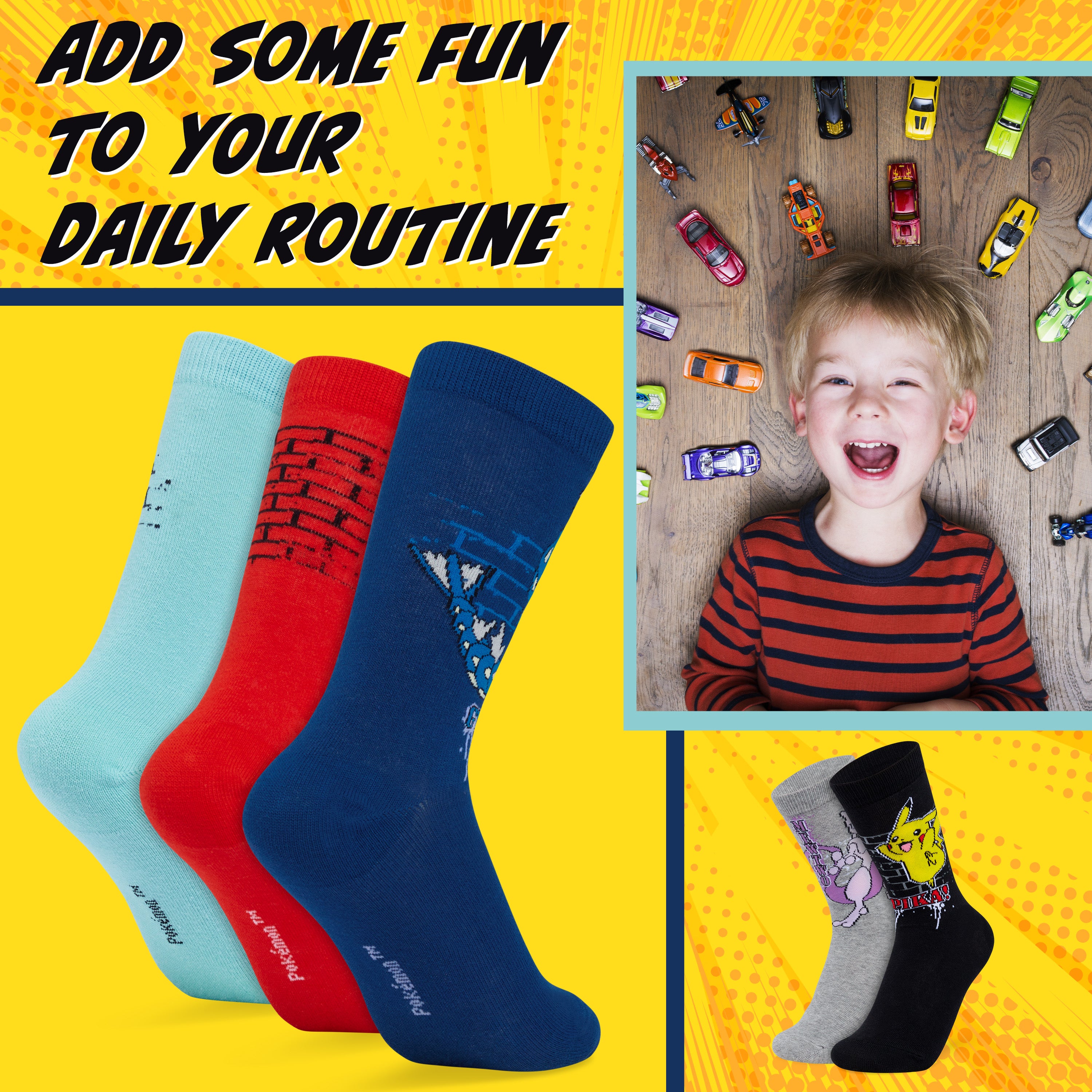 pok-mon-chaussettes-gar-on-lot-5-paires-pikachu-coton image 3