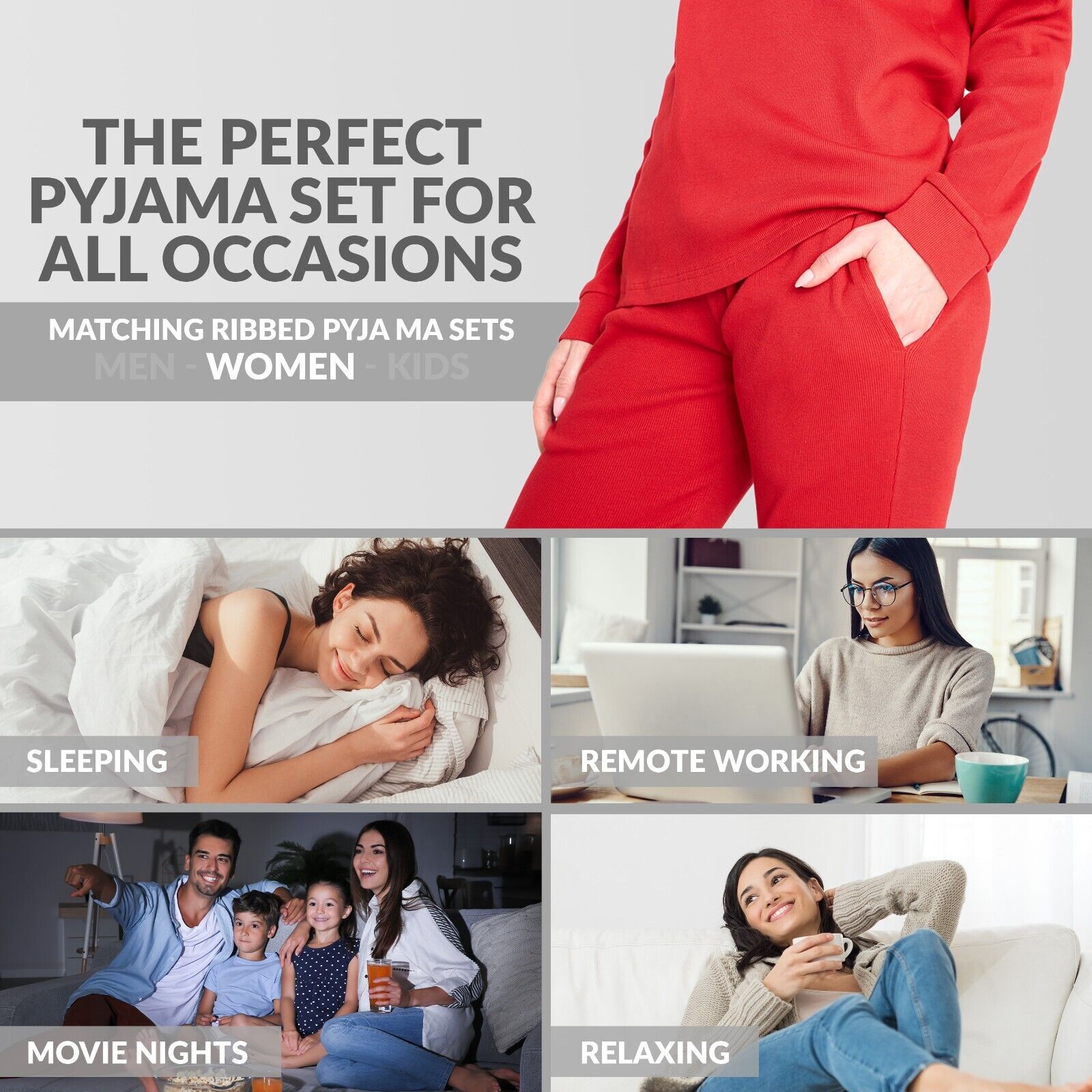 citycomfort-pyjama-c-tel-femme-coton-rouge-2-pi-ces image 5