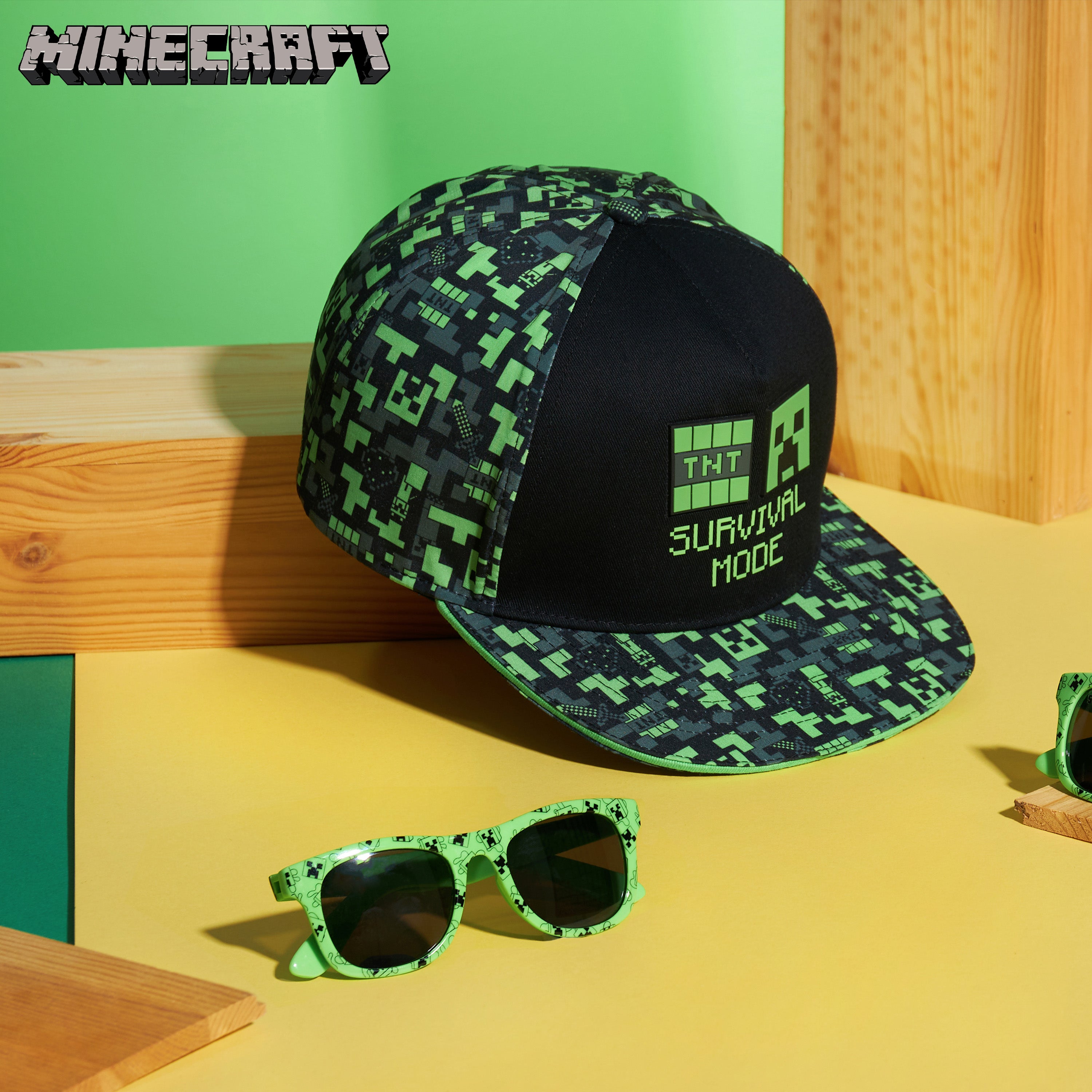 minecraft-casquette-lunettes-gar-on-noir-vert-creeper-uv image 2