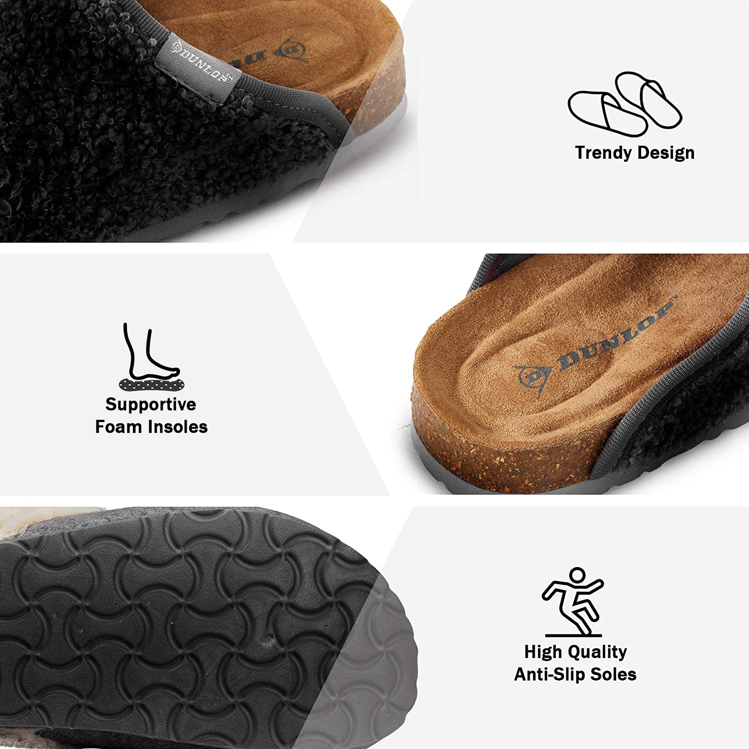 dunlop-mules-chaussons-femme-fourr-s-noirs-antid-rapants-38 image 4