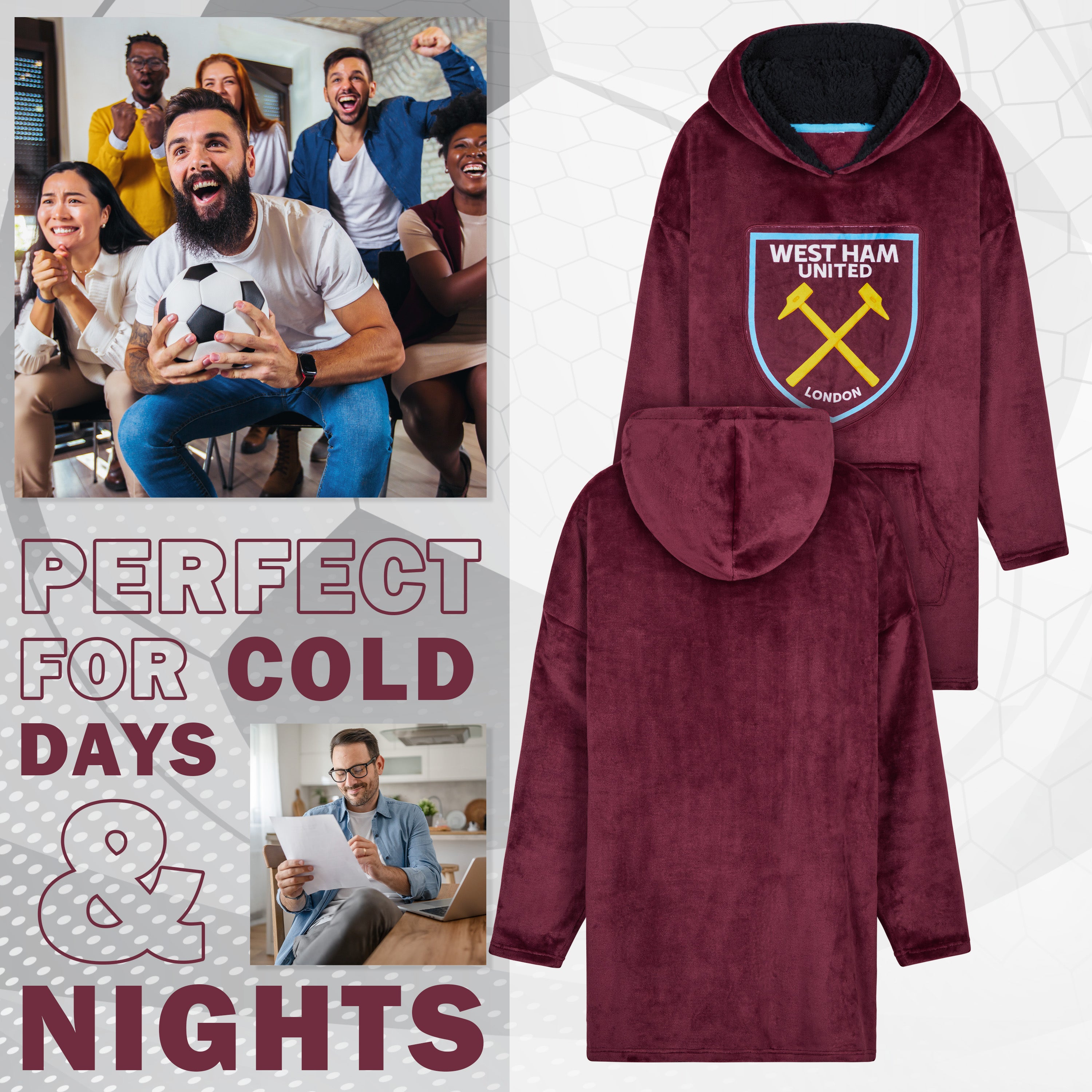 west-ham-plaid-hoodie-poncho-polaire-oversize-homme image 4