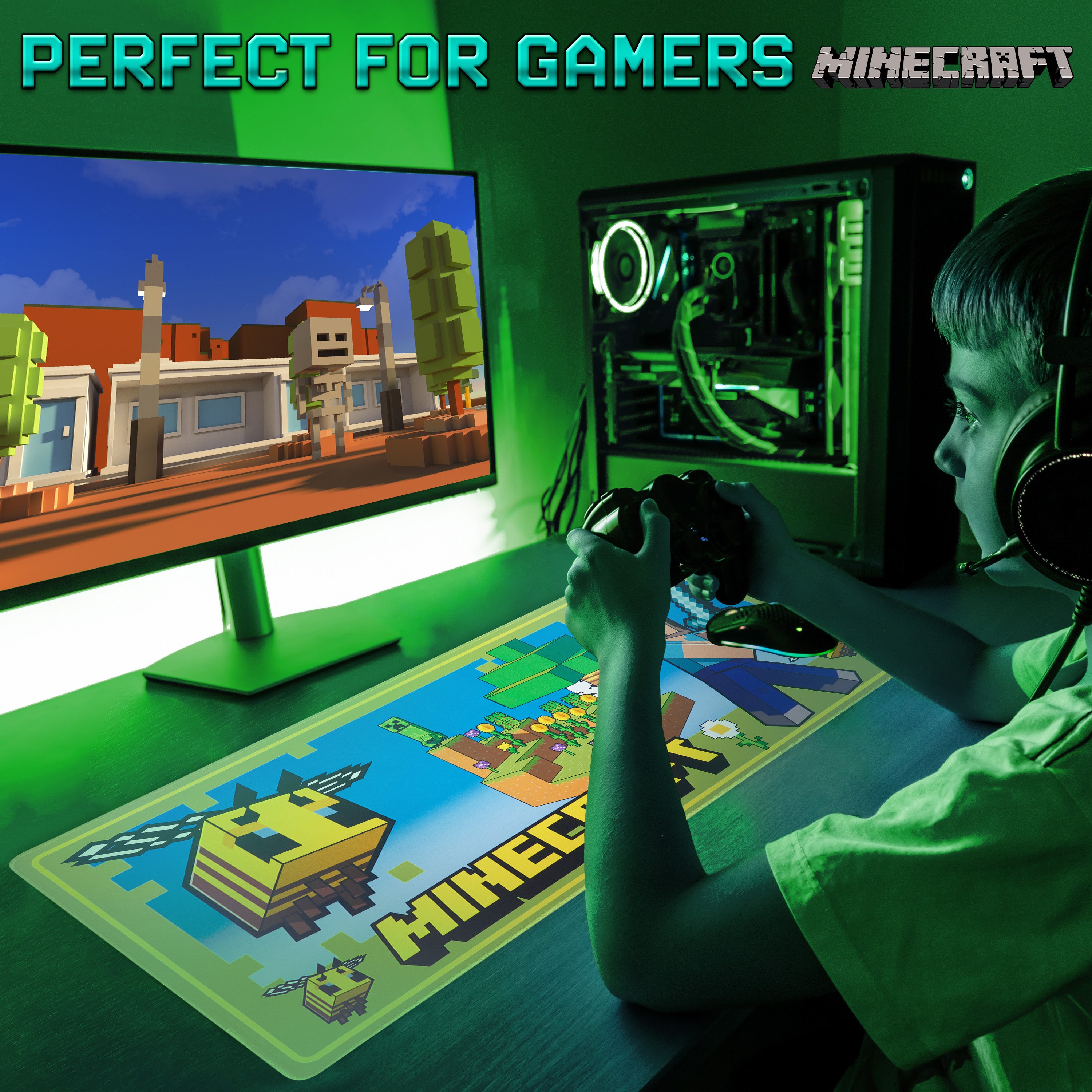 minecraft-tapis-de-bureau-gaming-vert-80x35cm image 6