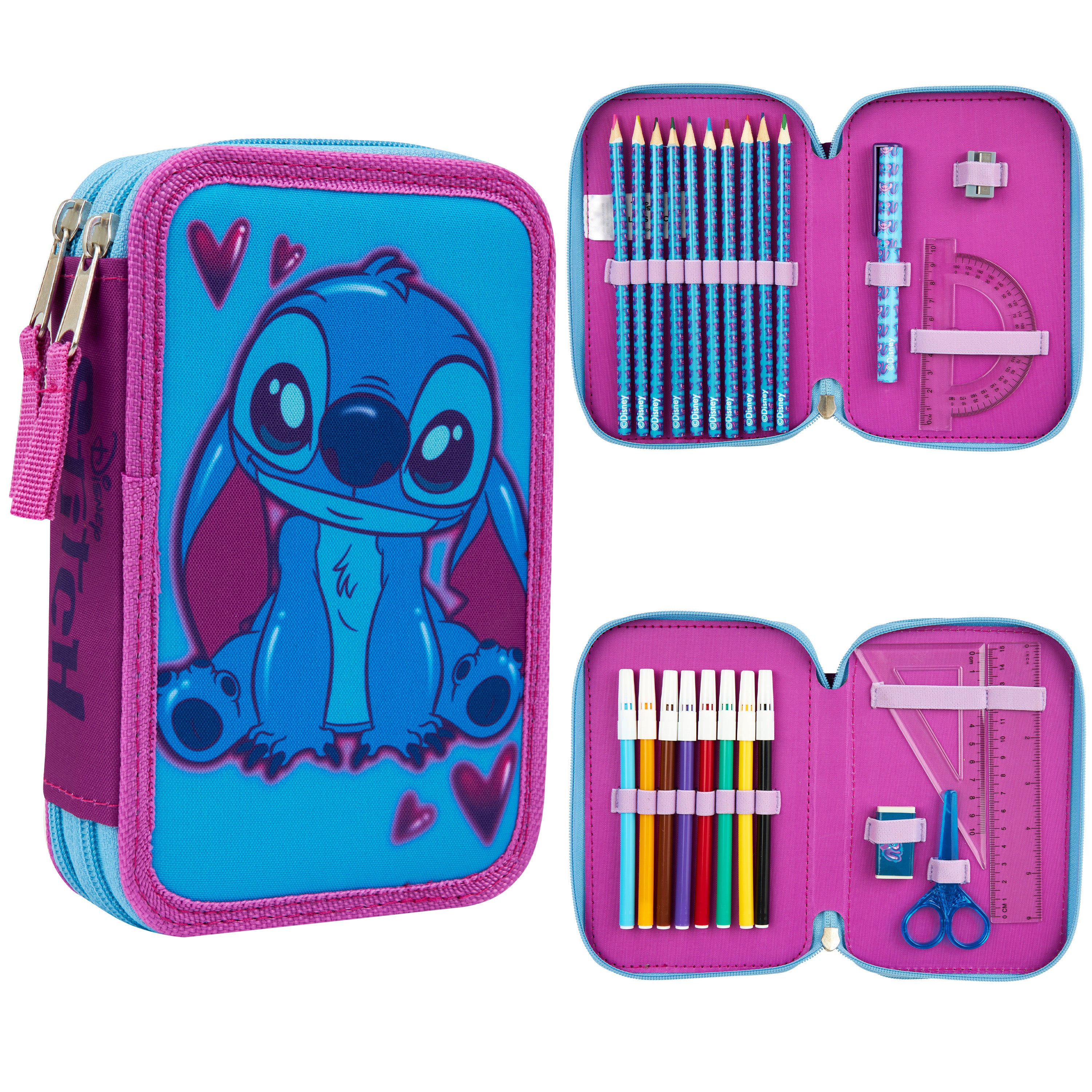 disney-trousse-garnie-stitch-bleu-rose-double-zip-enfant image 1