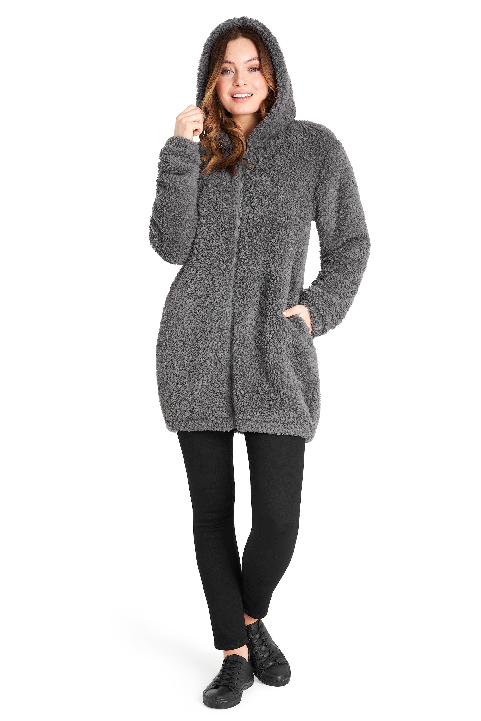 citycomfort-hoodie-femme-polaire-teddy-pilou-noir-gris-s-xl image 8