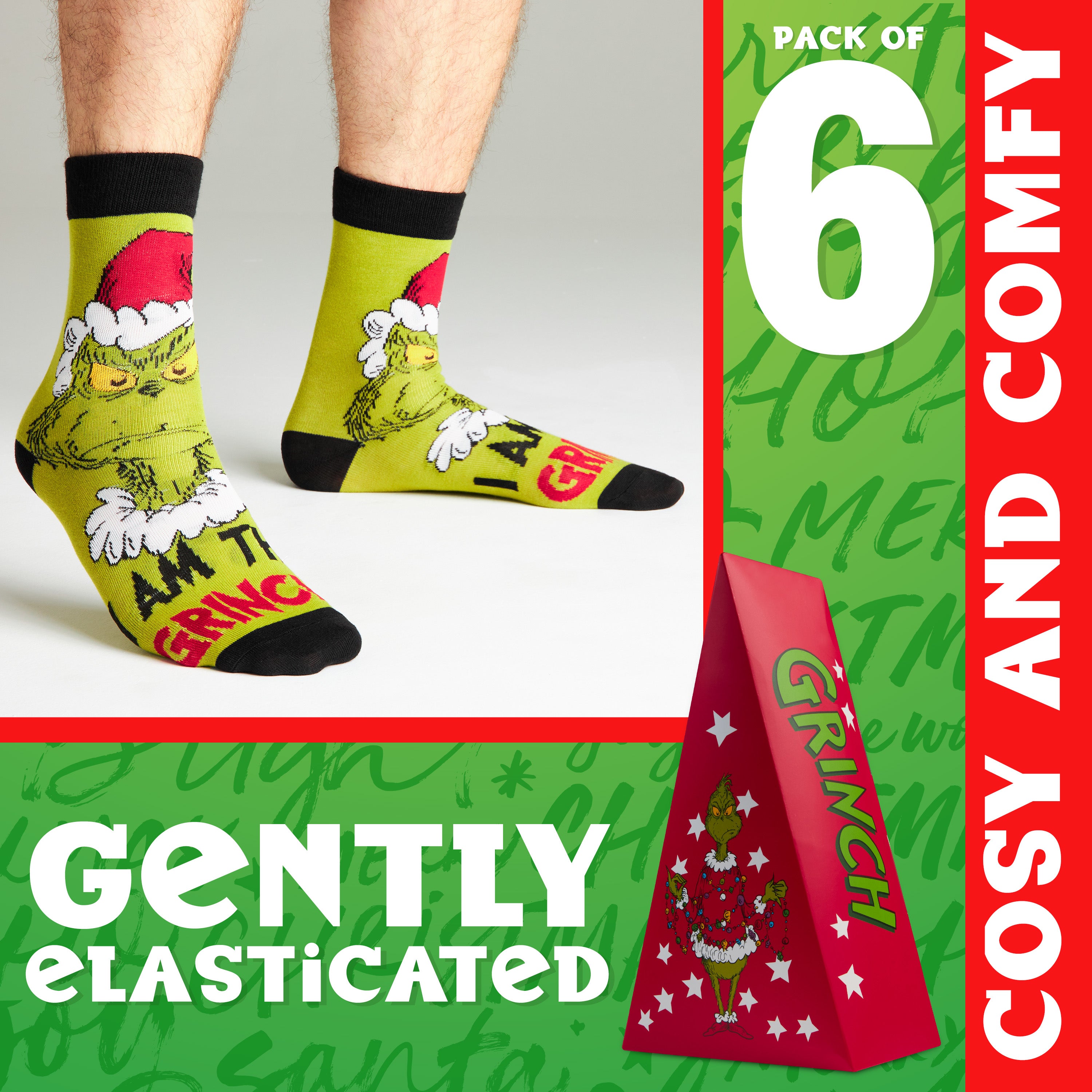grinch-chaussettes-homme-mi-mollet-lot-6-respirantes image 4