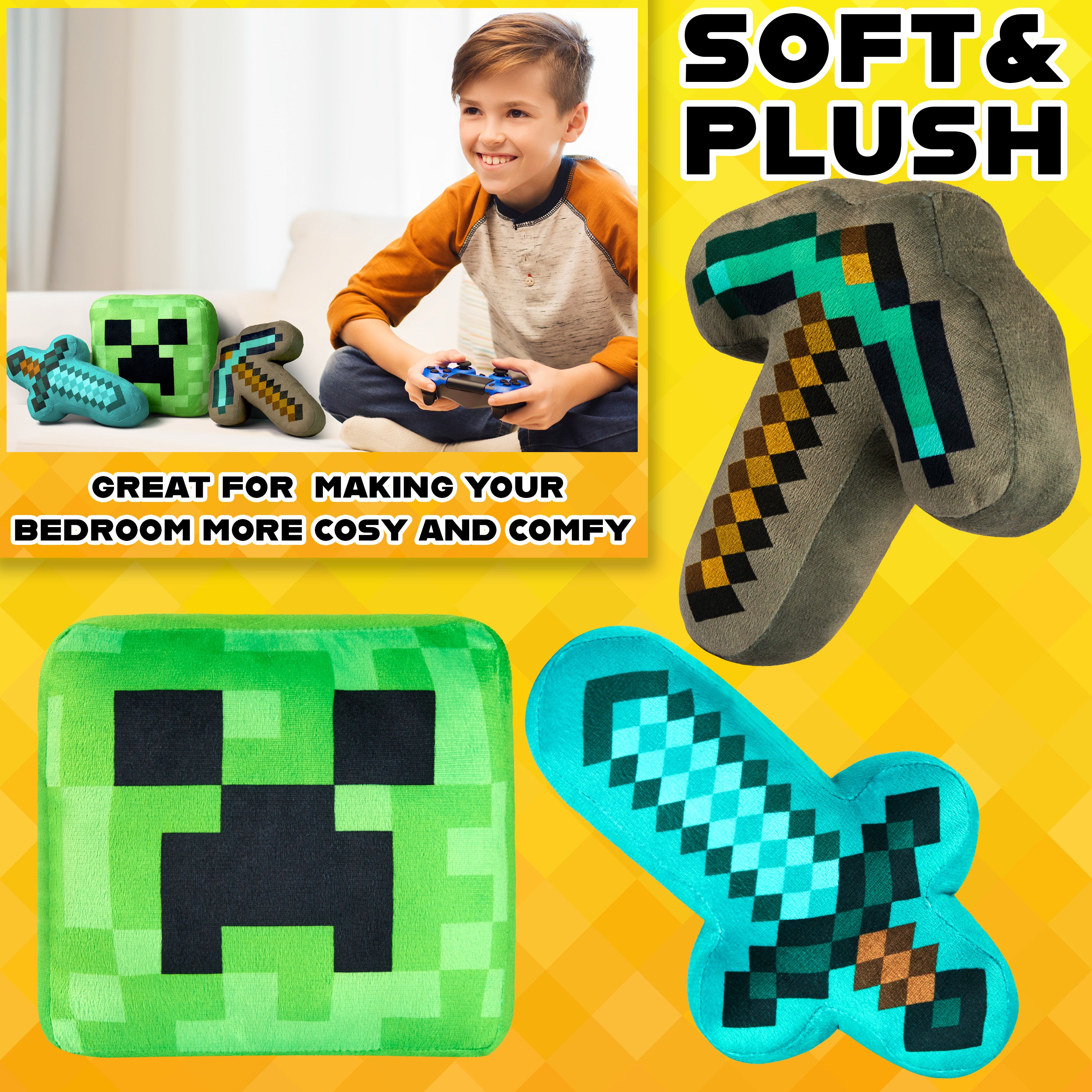 minecraft-lot-3-peluches-creeper-coussin-peluche-enfant image 6