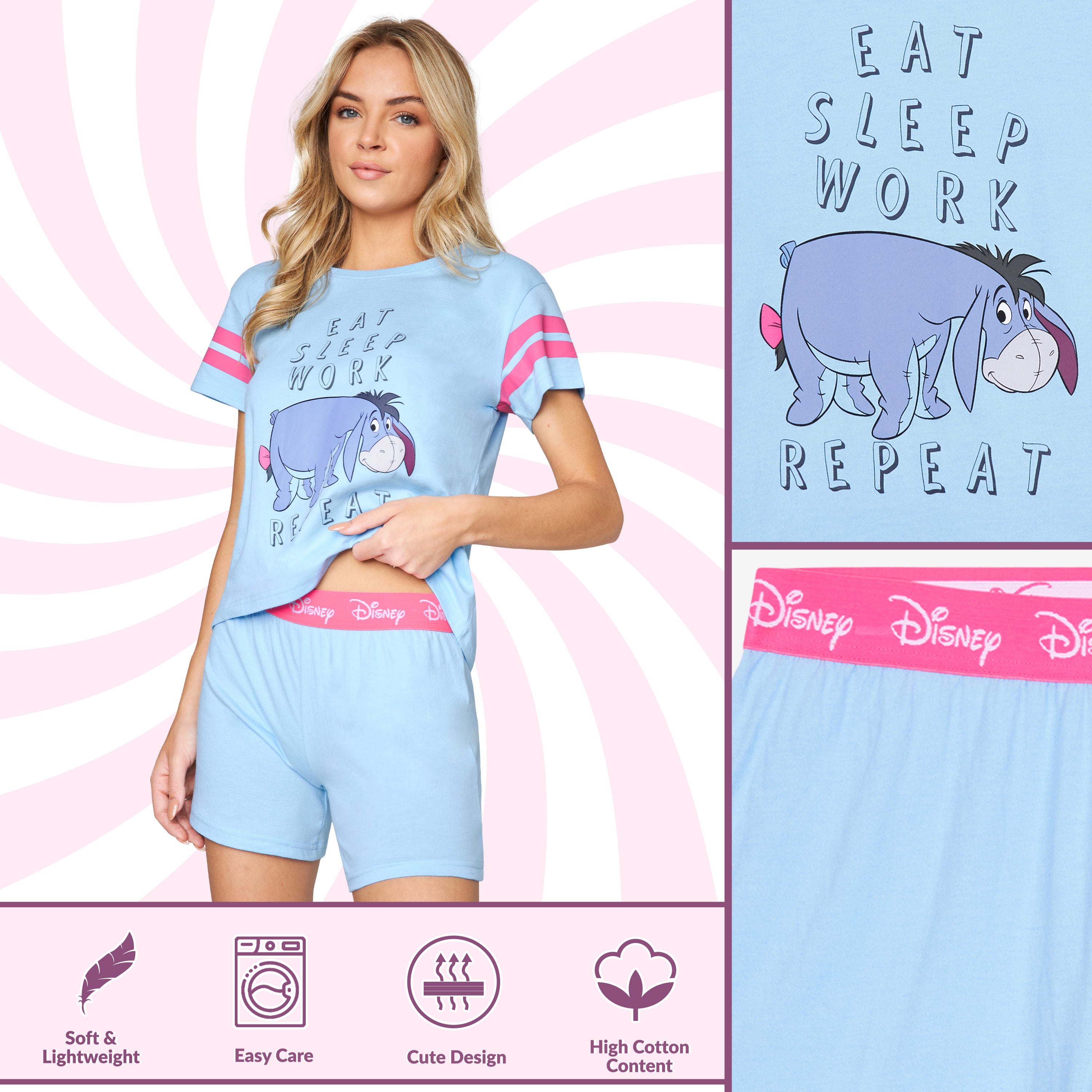 disney-eeyore-pyjama-femme-short-coton-bourriquet-2-pi-ces image 4