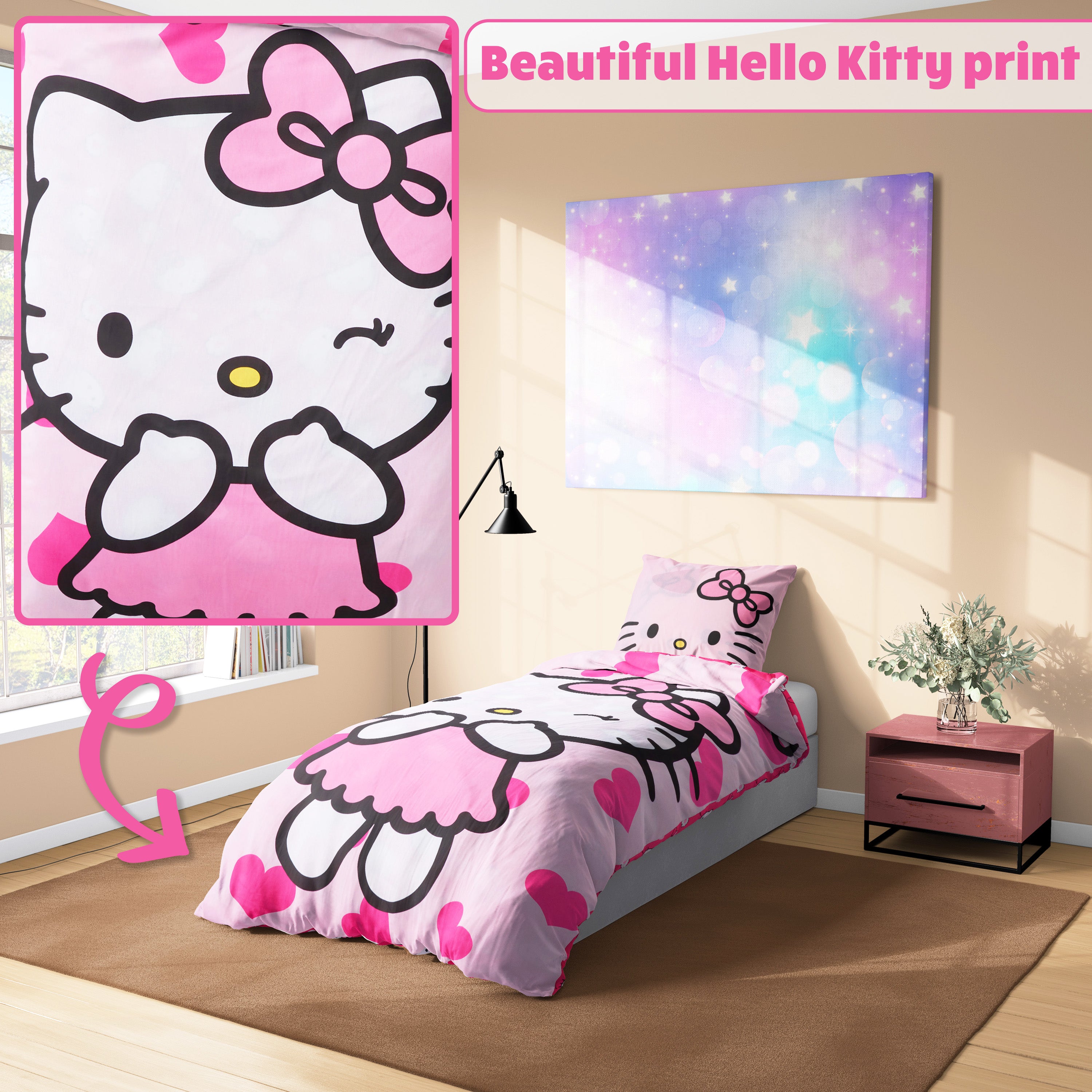 hello-kitty-parure-de-lit-1-personne-housse-couette-rose image 3