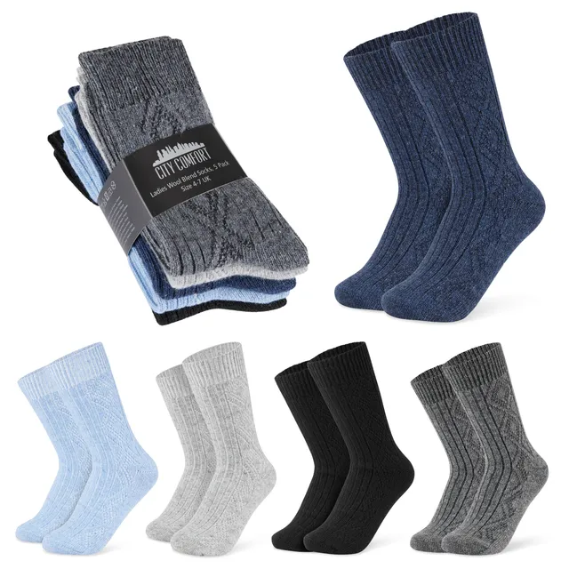 citycomfort-chaussettes-femme-bleu-gris-lot-de-5-laine-chaude image 1