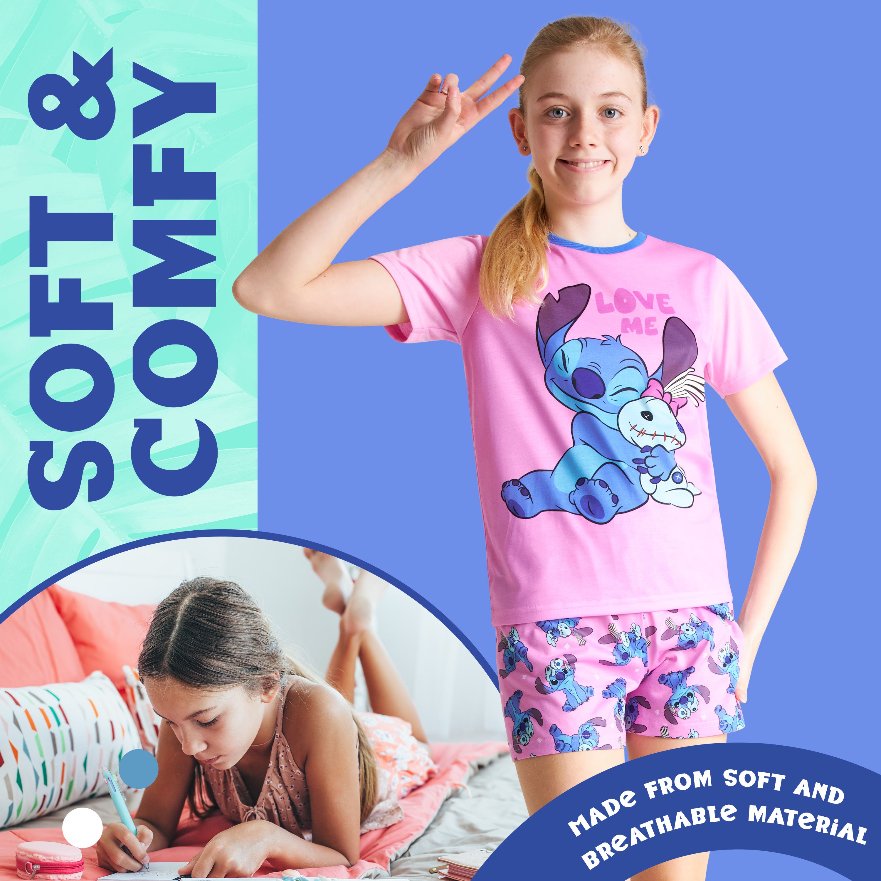 disney-stitch-pyjama-fille-court-short-t-shirt-7-14-ans image 5