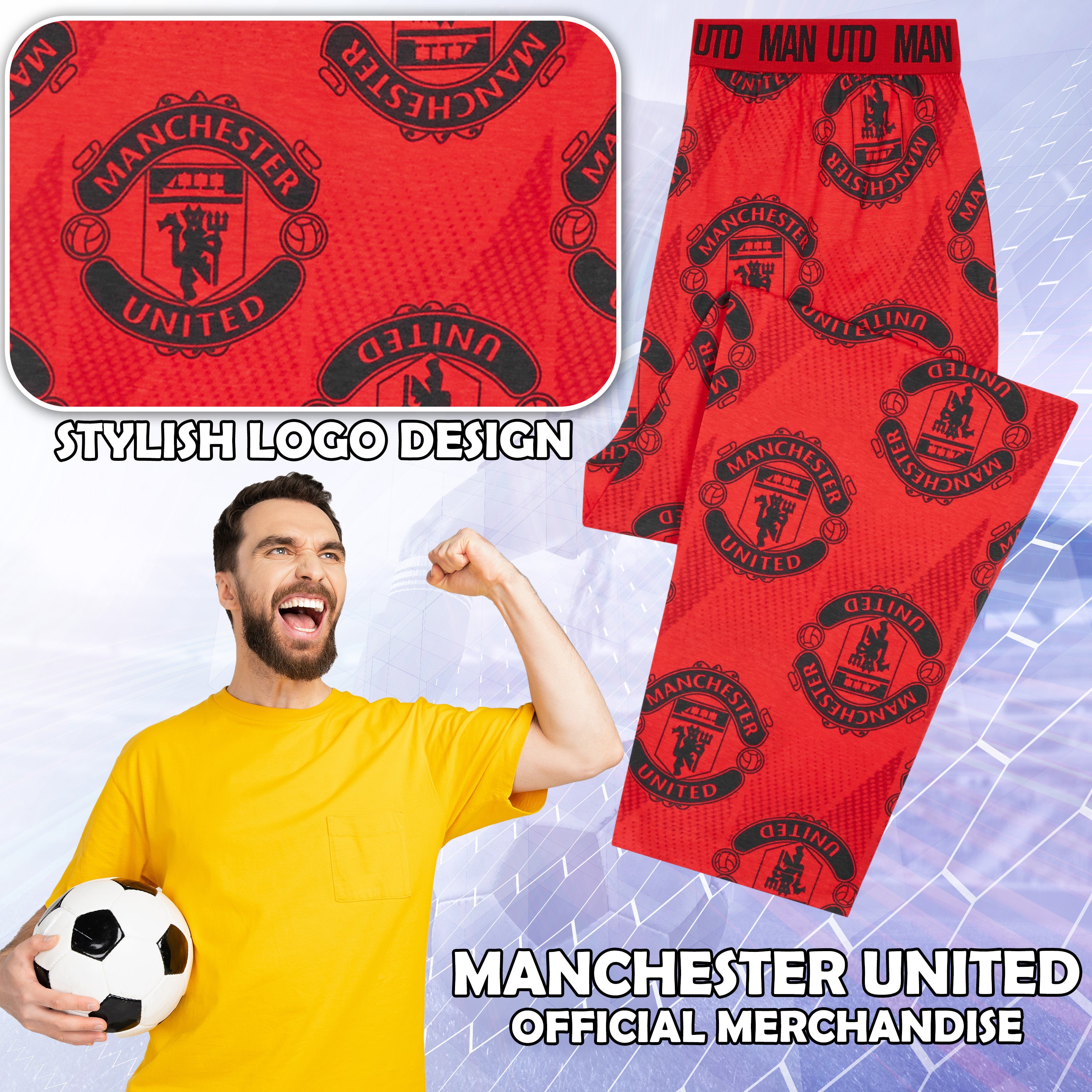 manchester-united-bas-de-pyjama-homme-coton-poches-cadeau-fan image 3