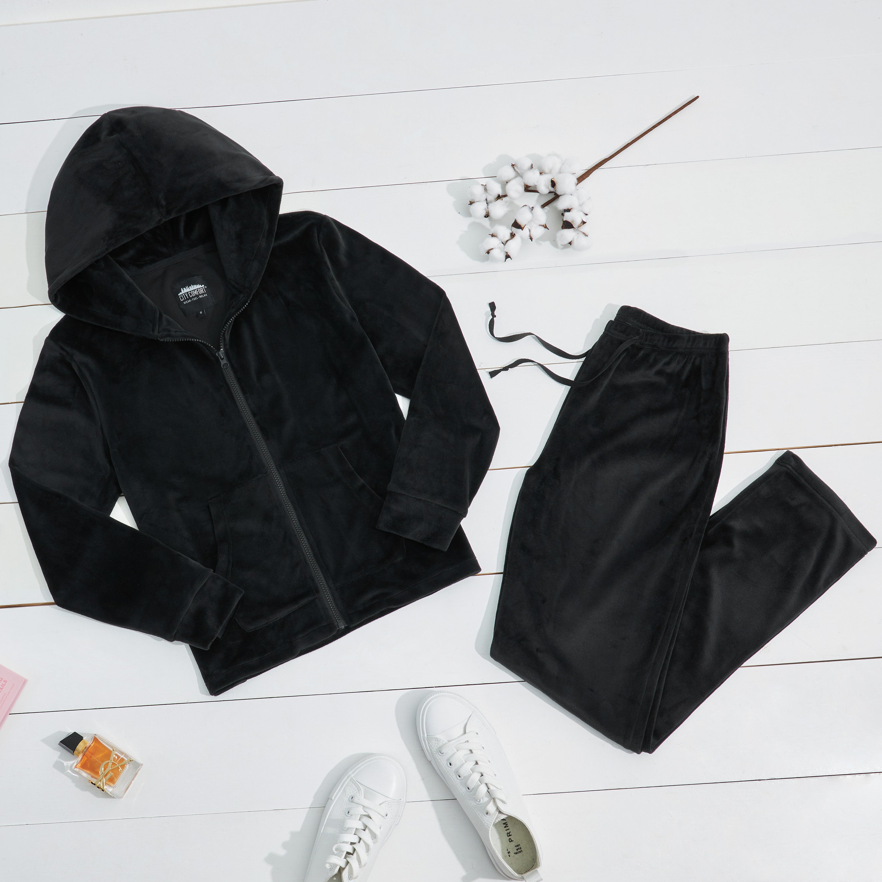 citycomfort-surv-tement-velours-femme-noir-2-pi-ces-capuche image 3
