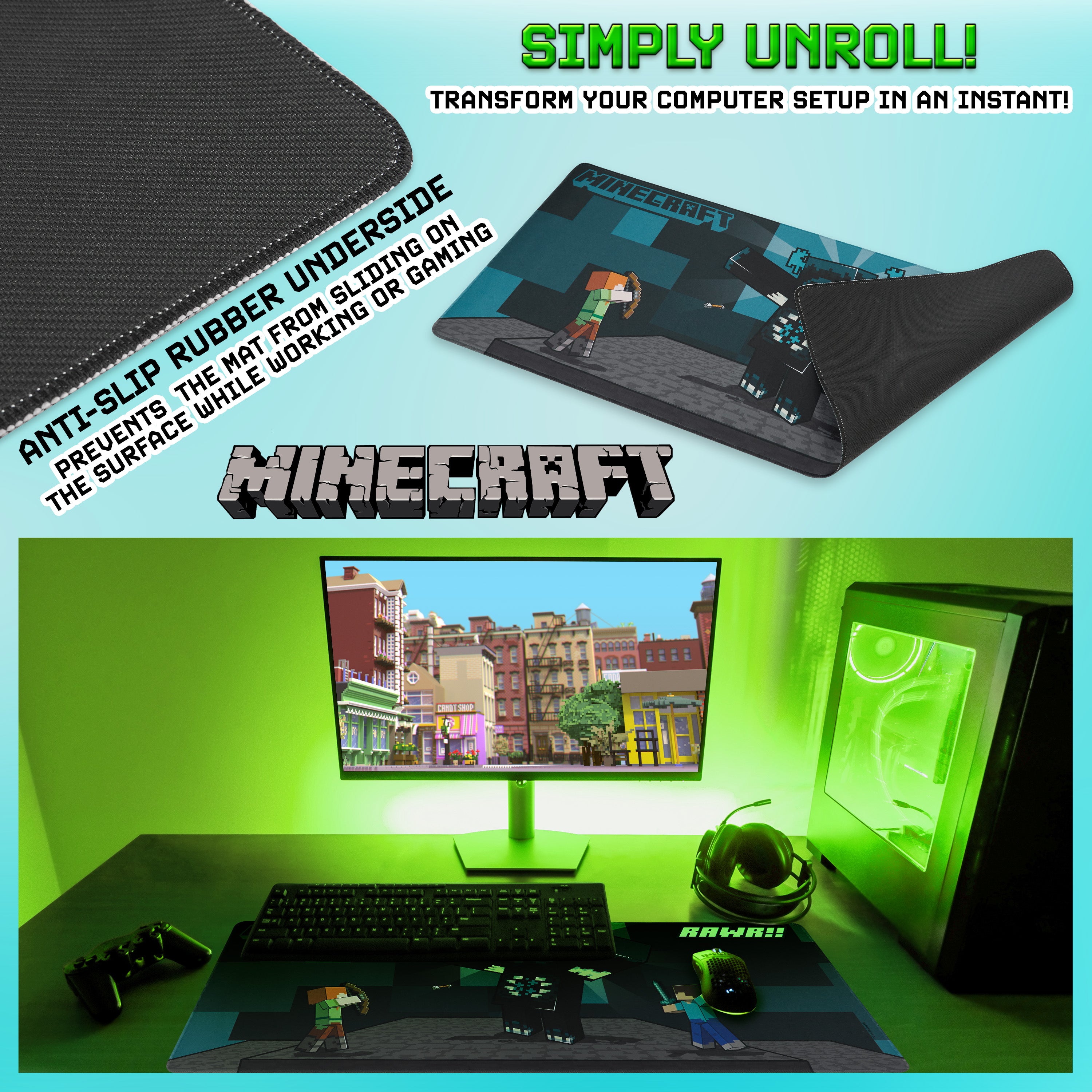 minecraft-tapis-bureau-enfant-bleu-80-x-35-cm image 4