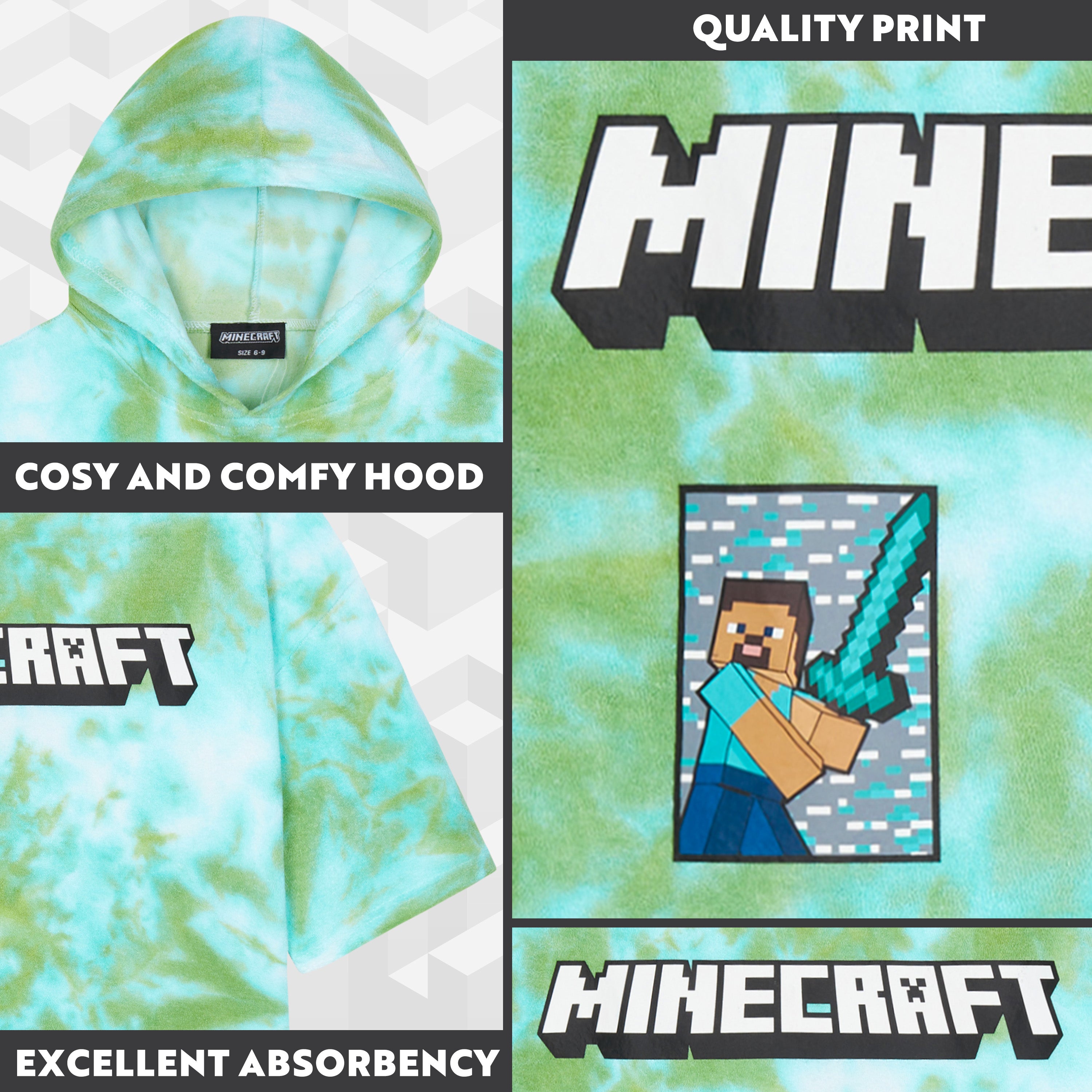minecraft-poncho-serviette-capuche-enfant-vert-6-9-ans image 4
