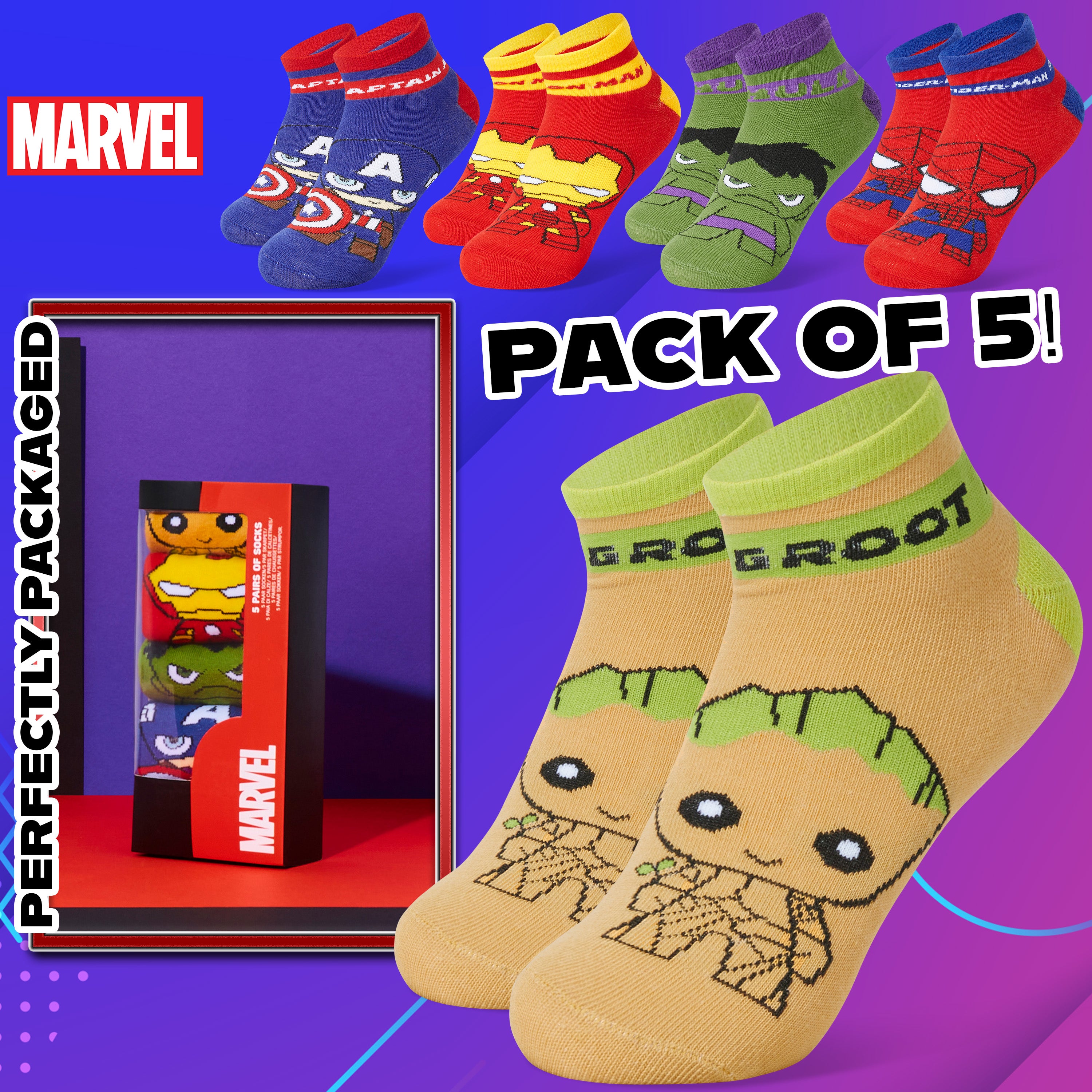 get-trend-boys-marvel-avengers-chaussettes-cheville-lot-5-multicolore image 6