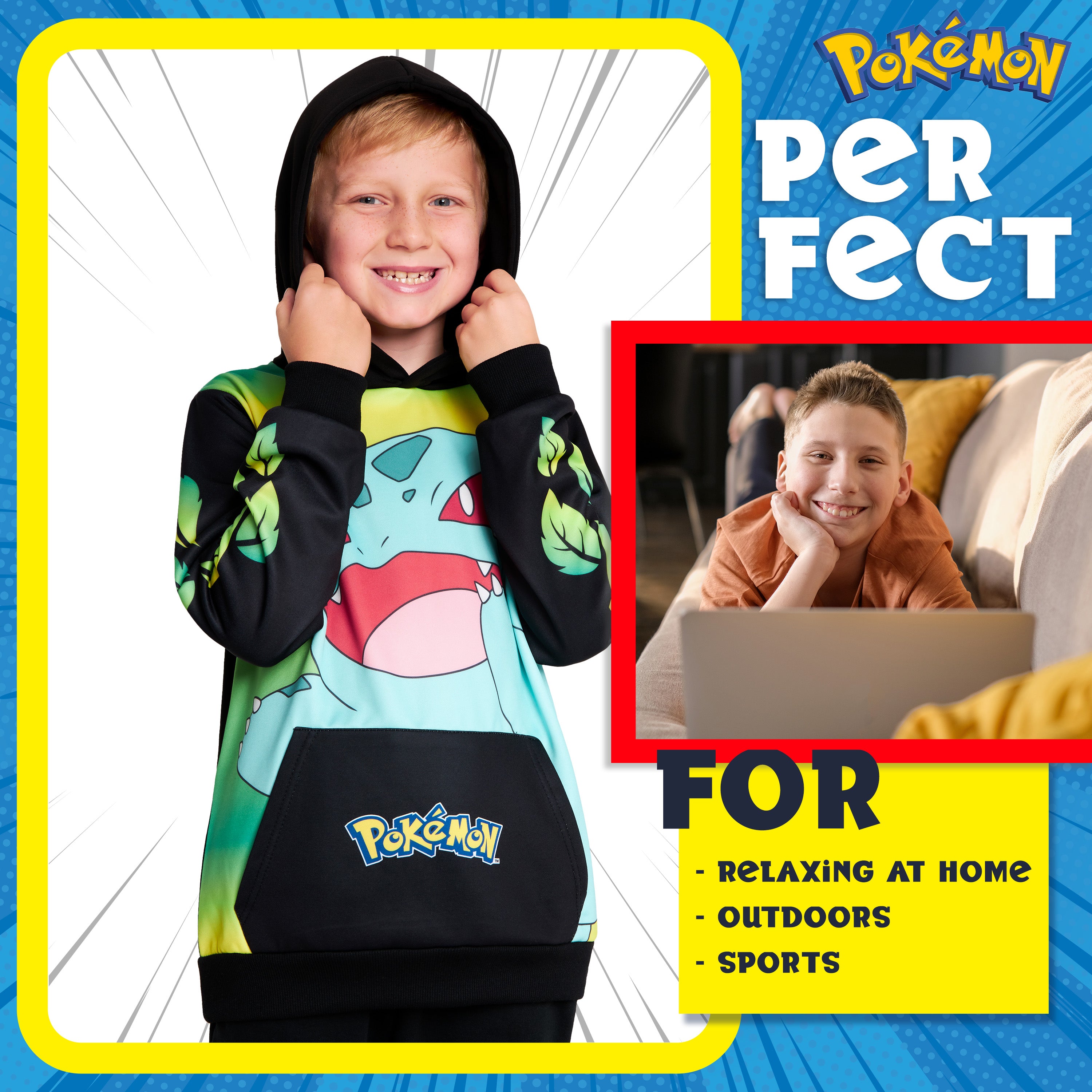 pok-mon-sweat-enfant-bulbizarre-noir-jaune-poche-kangourou image 3