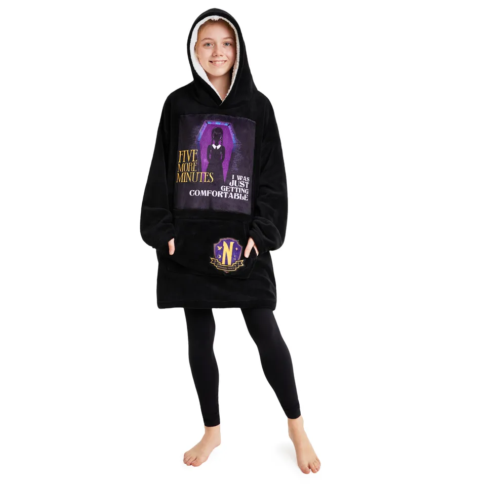 wednesday-sweat-plaid-fille-noir-violet-polaire-capuche image 1