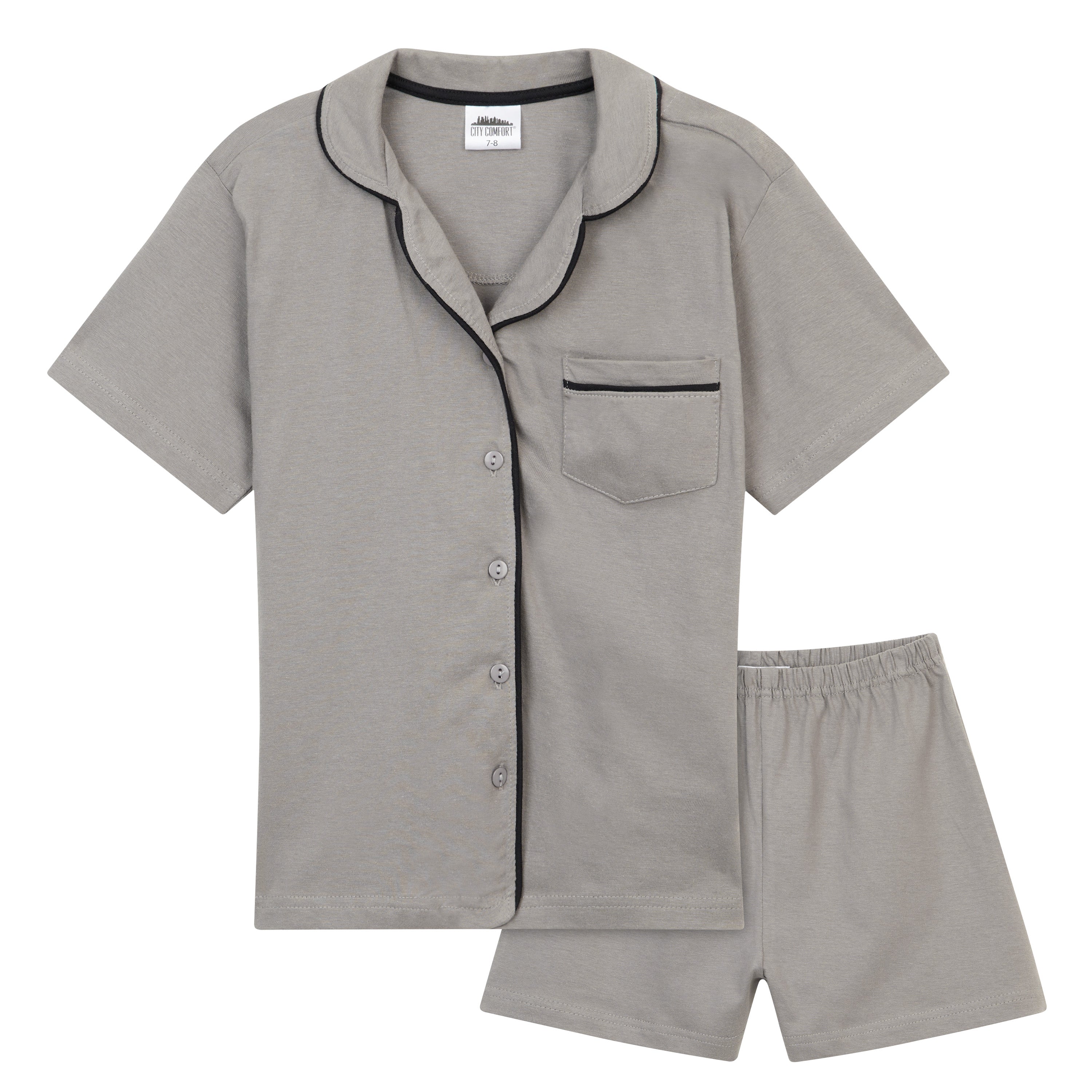 citycomfort-pyjama-fille-court-coton-t-boutons-gris image 8