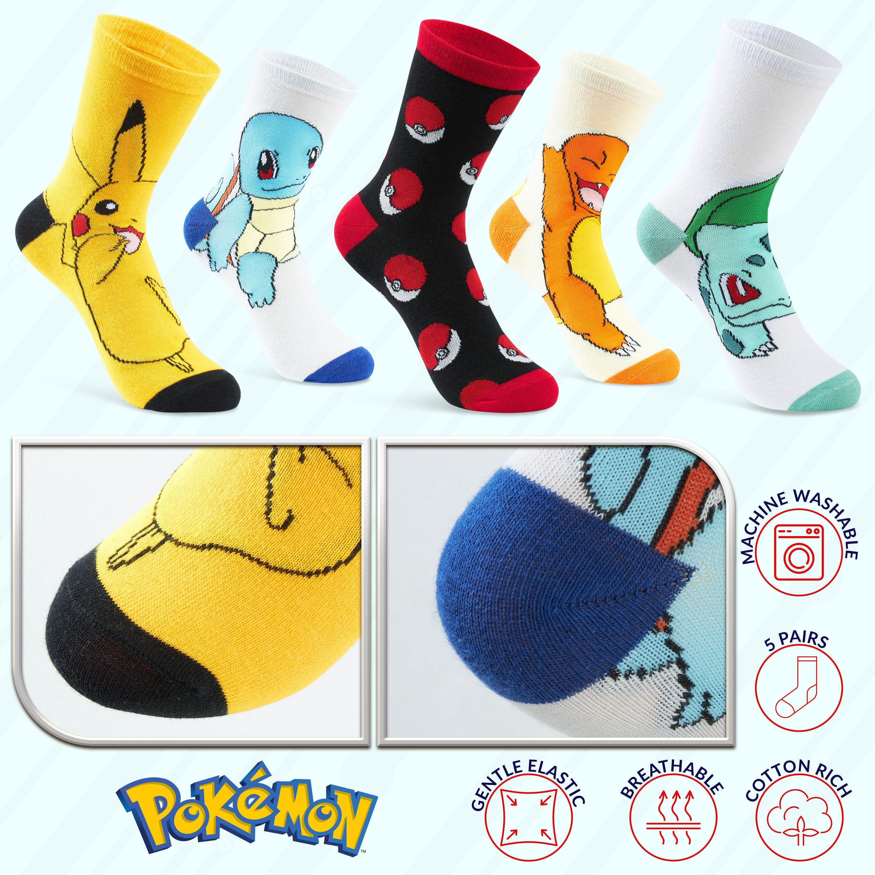 pok-mon-chaussettes-enfant-5-paires-cheville-coton-pikachu image 6