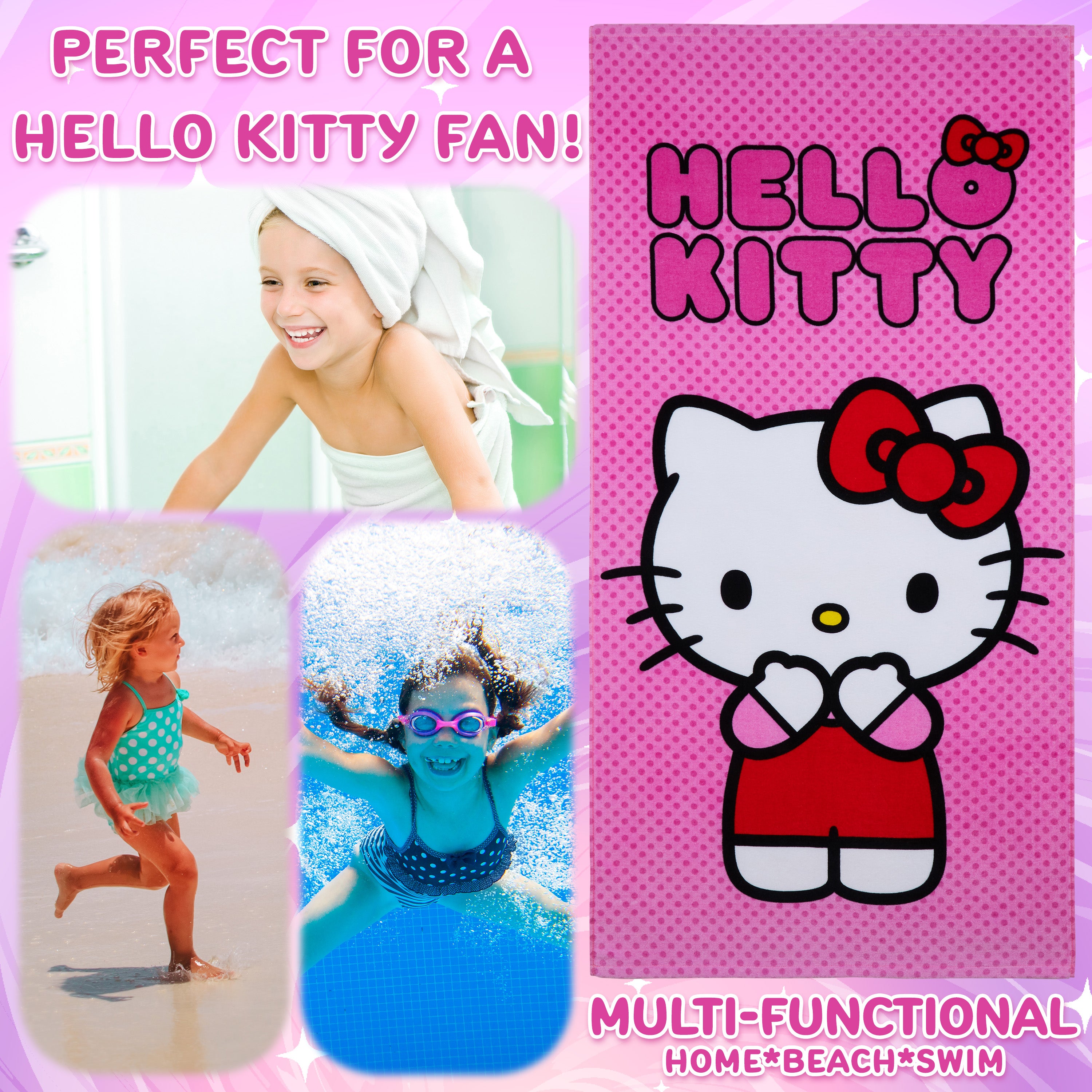 hello-kitty-serviette-plage-rose-70x140cm-absorbante image 3