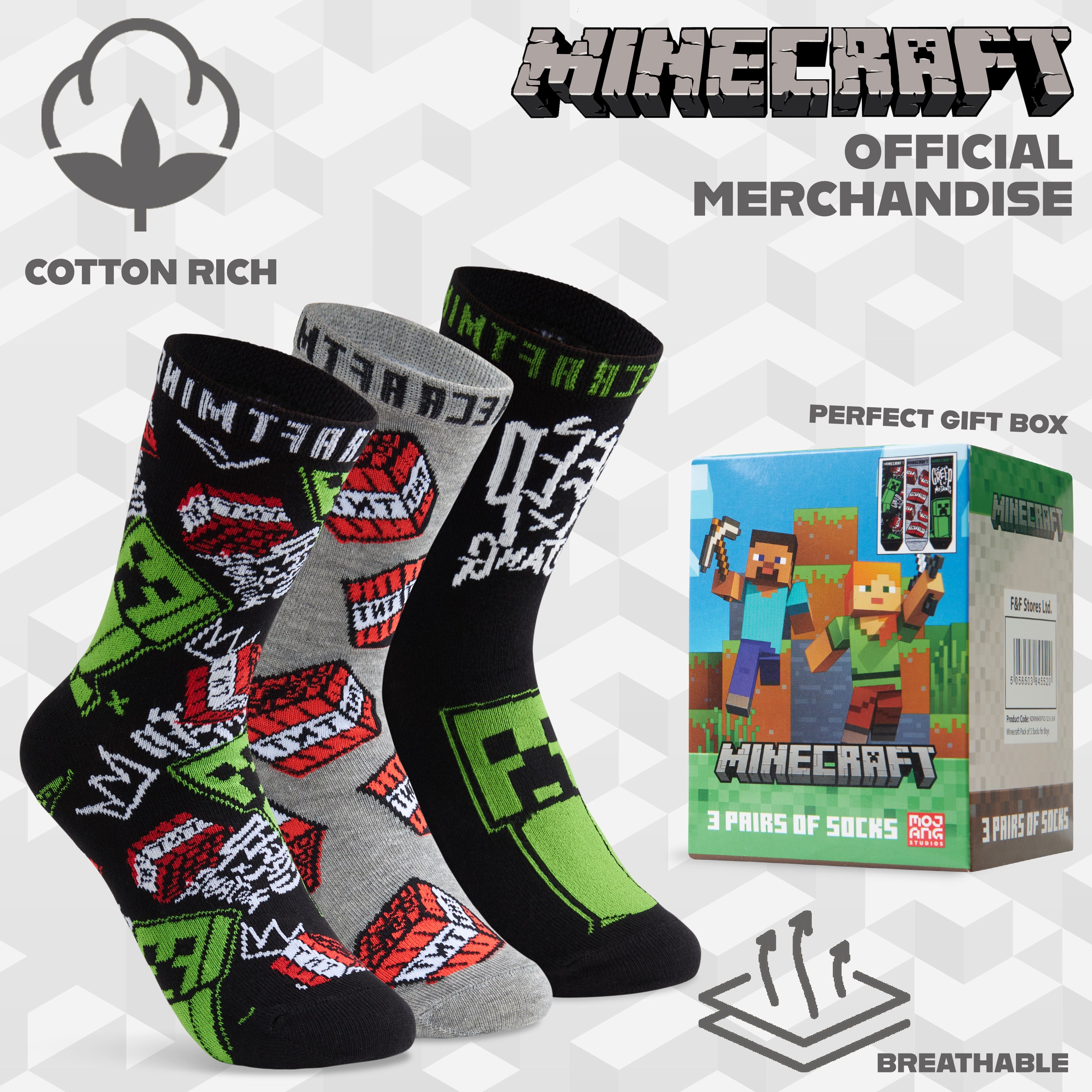 minecraft-chaussettes-gar-on-coton-lot-de-3-cheville-7-10-ans image 6