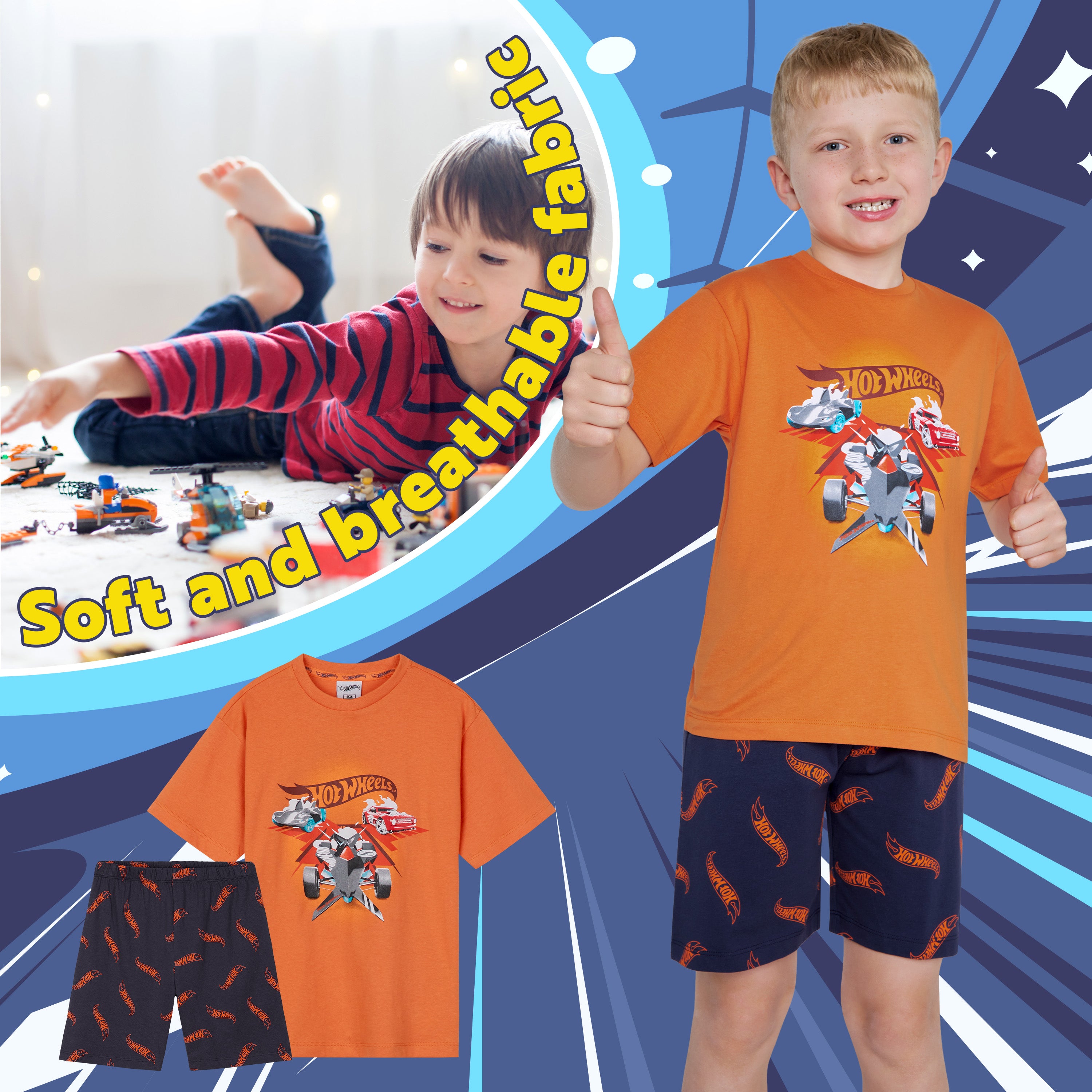 hot-wheels-pyjama-short-gar-on-2-pi-ces-orange-marine image 5