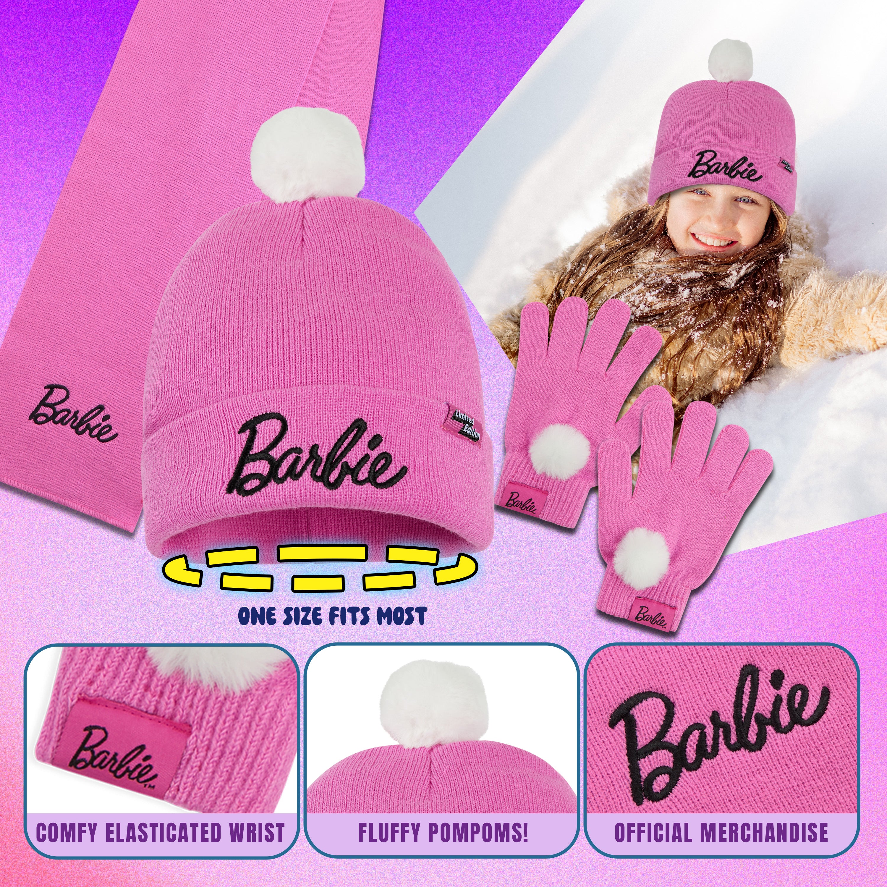 barbie-ensemble-bonnet-charpe-gants-fille-3-pi-ces-rose image 5