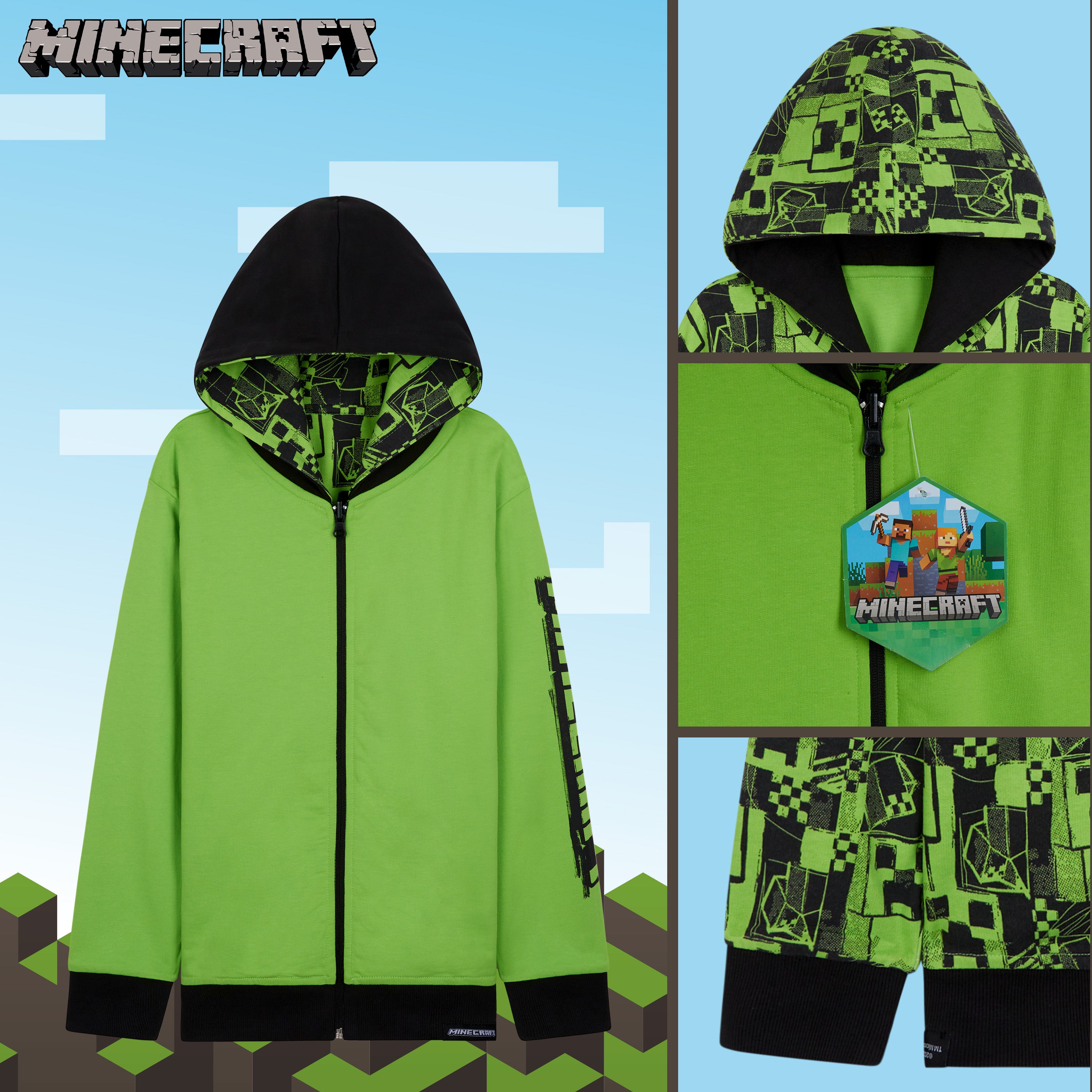 minecraft-sweat-capuche-r-versible-gar-on-zip-5-6-ans image 5