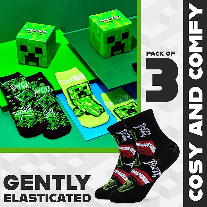minecraft-boys-chaussettes-mi-mollet-gar-on-lot-3-5-paires-gamer image 4